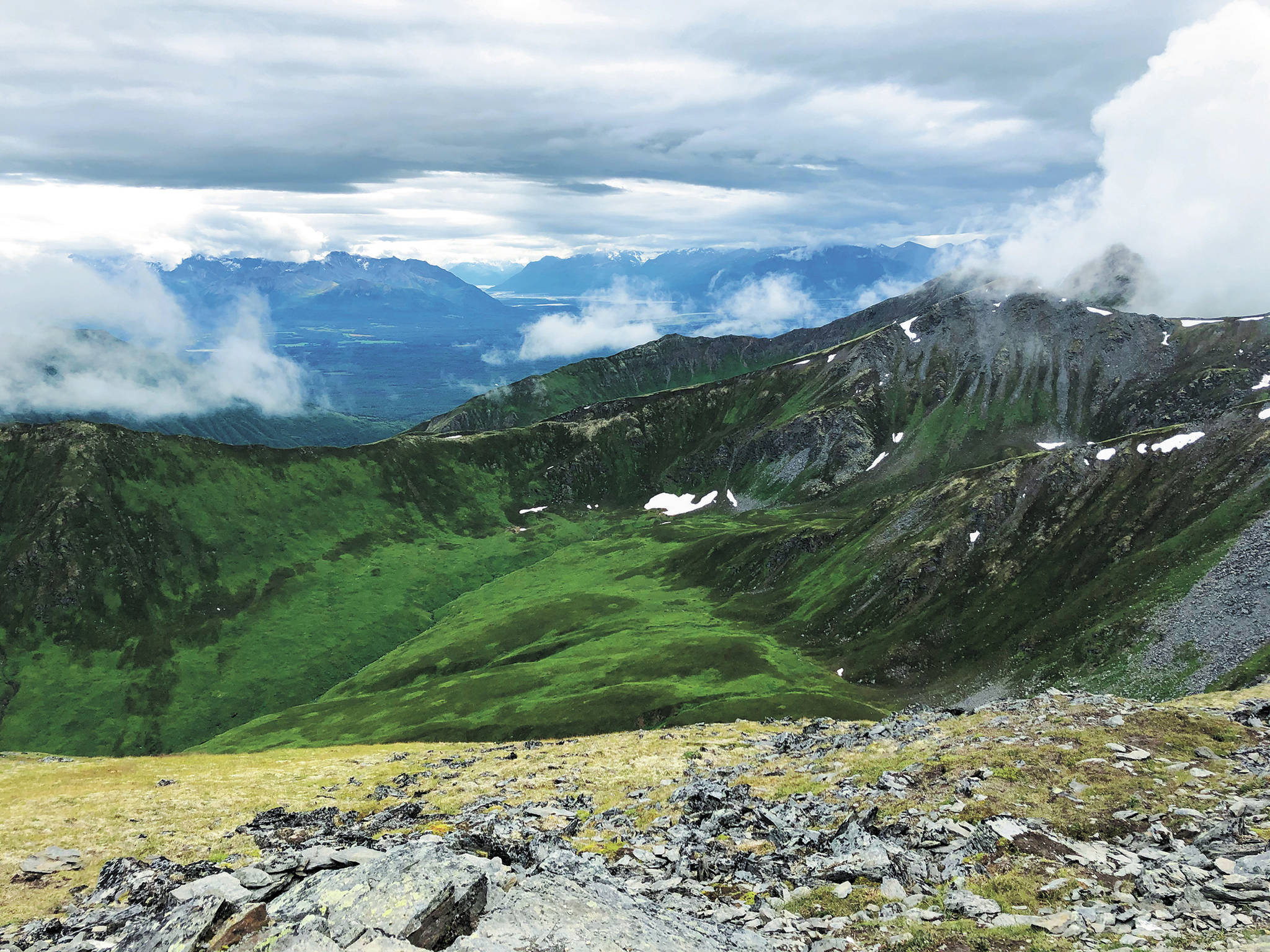 The climb up April Bowl provides expansive views, seen here Aug. 3, 2020 in Hatcher Pass, Alaska. (Photo by Megan Pacer/Homer News)