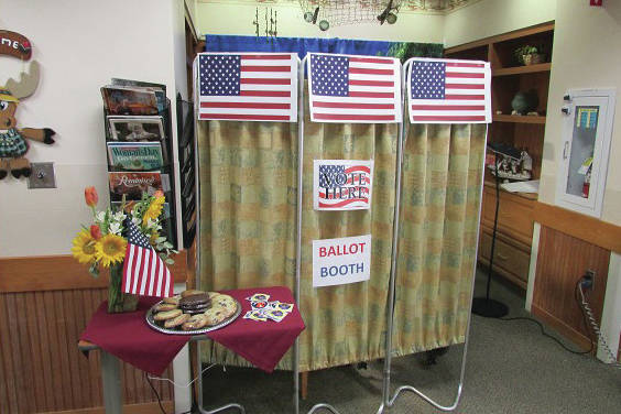 Residents of South Peninsula Hospital’s Long Term Care exercised their right to vote in this special voting booth set up in their day room, as seen here in this photo taken on Tuesday, Oct. 27, 2020, at Long Term Care in Homer, Alaska.“Staff worked with Homer City Clerk to make necessary arrangements for this alternative in lieu of their annual trip to the polling site,” said South Peninsula Hospital Public Information Officer Derotha Ferraro. “Long Term Care is closed to visitors and restricting resident outings at this time due to the COVID-19 pandemic. The City Clerk used processes developed to assist persons who reside in long term care settings and following Alaska Division of Elections guidelines.” (Photo courtesy of South Peninsula Hospital)
