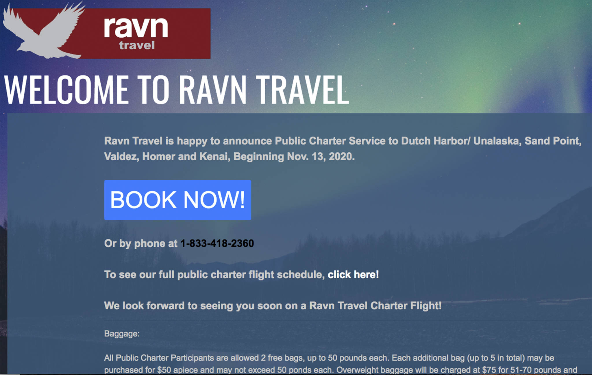 This screenshot from the Ravn Travel website details how Ravn Alaska’s public charter service works. (Screenshot image by Homer News)