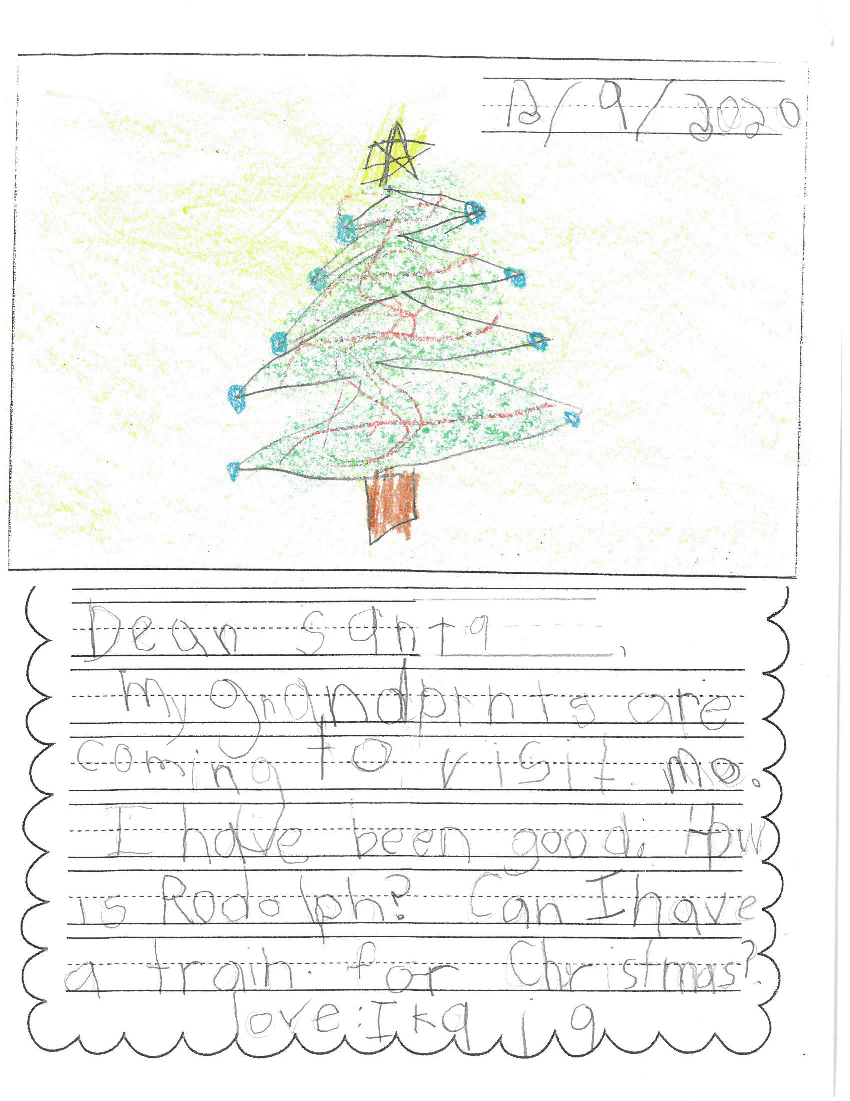 A letter to Santa from a first grade student at Paul Banks Elementary School. (Photo courtesy Megan Fowler)