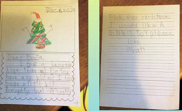 A letter to Santa from a first grade student at Paul Banks Elementary School. (Photo courtesy Jennifer Reinhart)