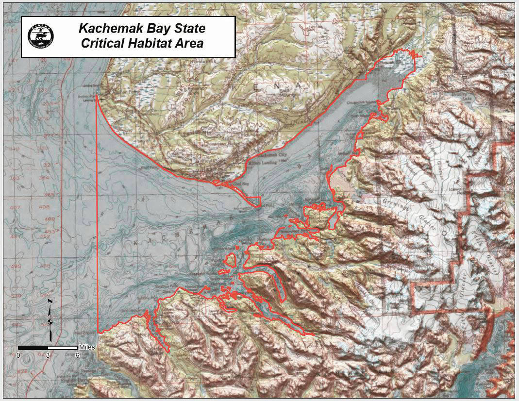 This map shows the boundaries of the Kachemak Bay Critical Habitat Area. (Image courtesy Dan Saddler, Alaska DNR)