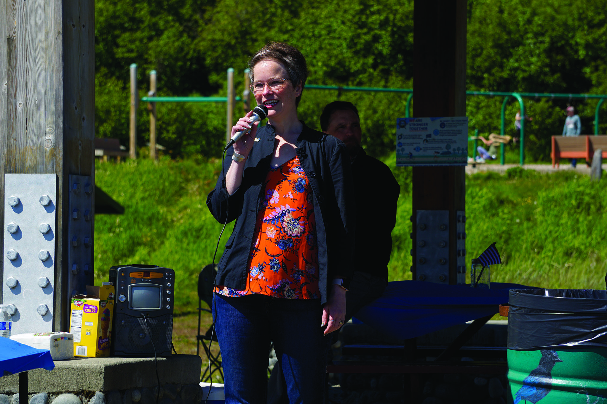 Rep. Sarah Vance, R-Homer, speaks at a kickoff for her re-election campaign on Sunday, June 14, 2020, at Karen Hornaday Park in Homer, Alaska. (Photo by Michael Armstrong/Homer News)