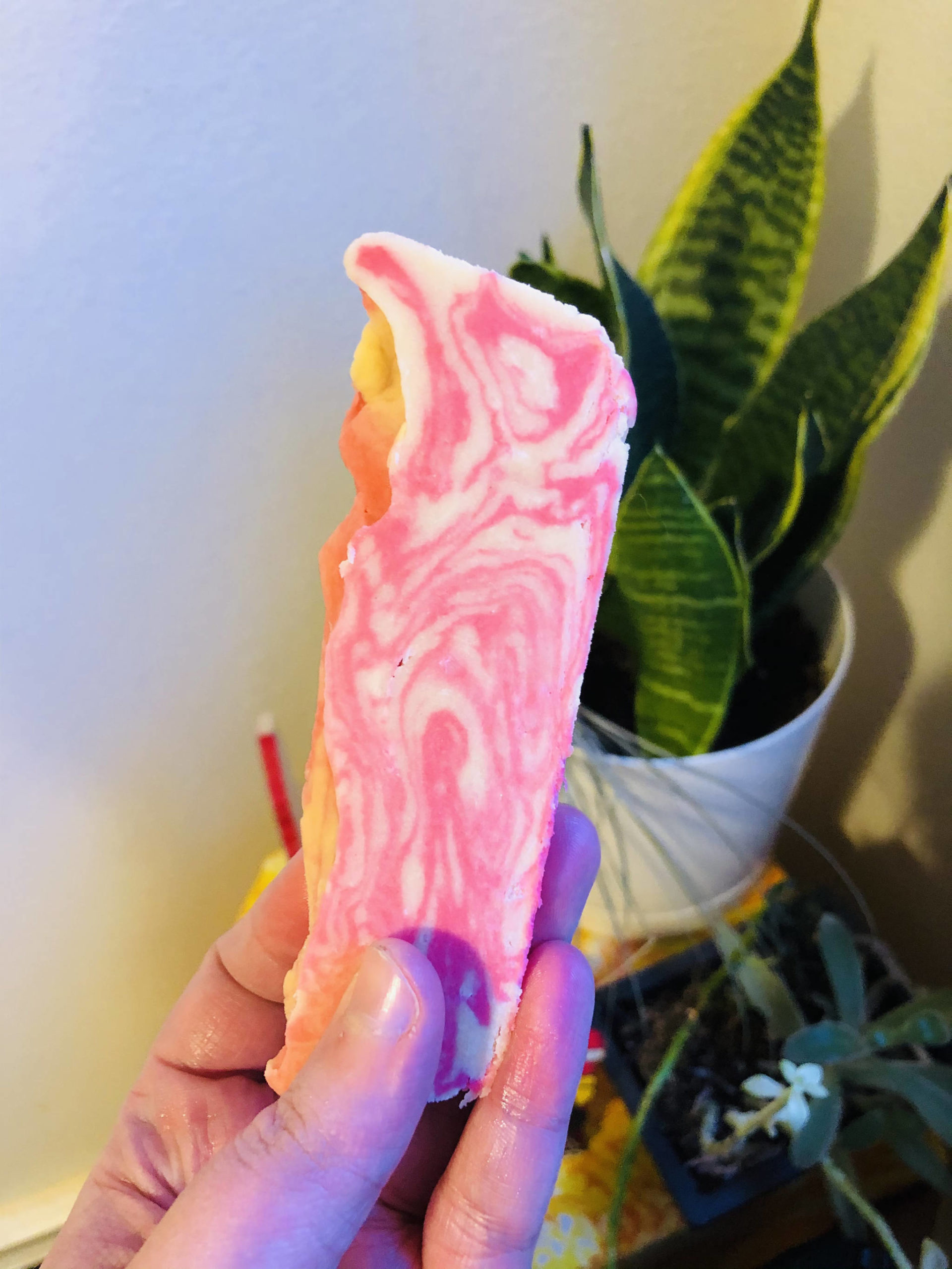 Raspberry syrup gives these cookies a pink marbling effect, on Dec. 15, 2020, in Anchorage, Alaska. (Photo by Victoria Petersen/Peninsula Clarion)