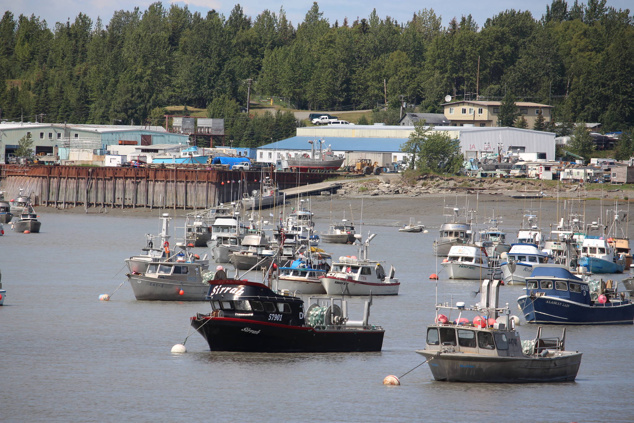 Commercial fishing vessels are seen on the Kenai River on July 10, 2020. (Photo by Brian Mazurek/Peninsula Clarion)
