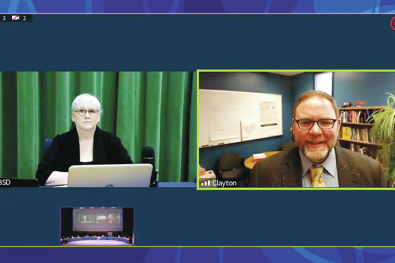Screenshot 
Debbie Cary (left) moderates a virtual interview with Clayton Holland (right) on Tuesday, Jan. 26, 2021 in Kenai, Alaska.