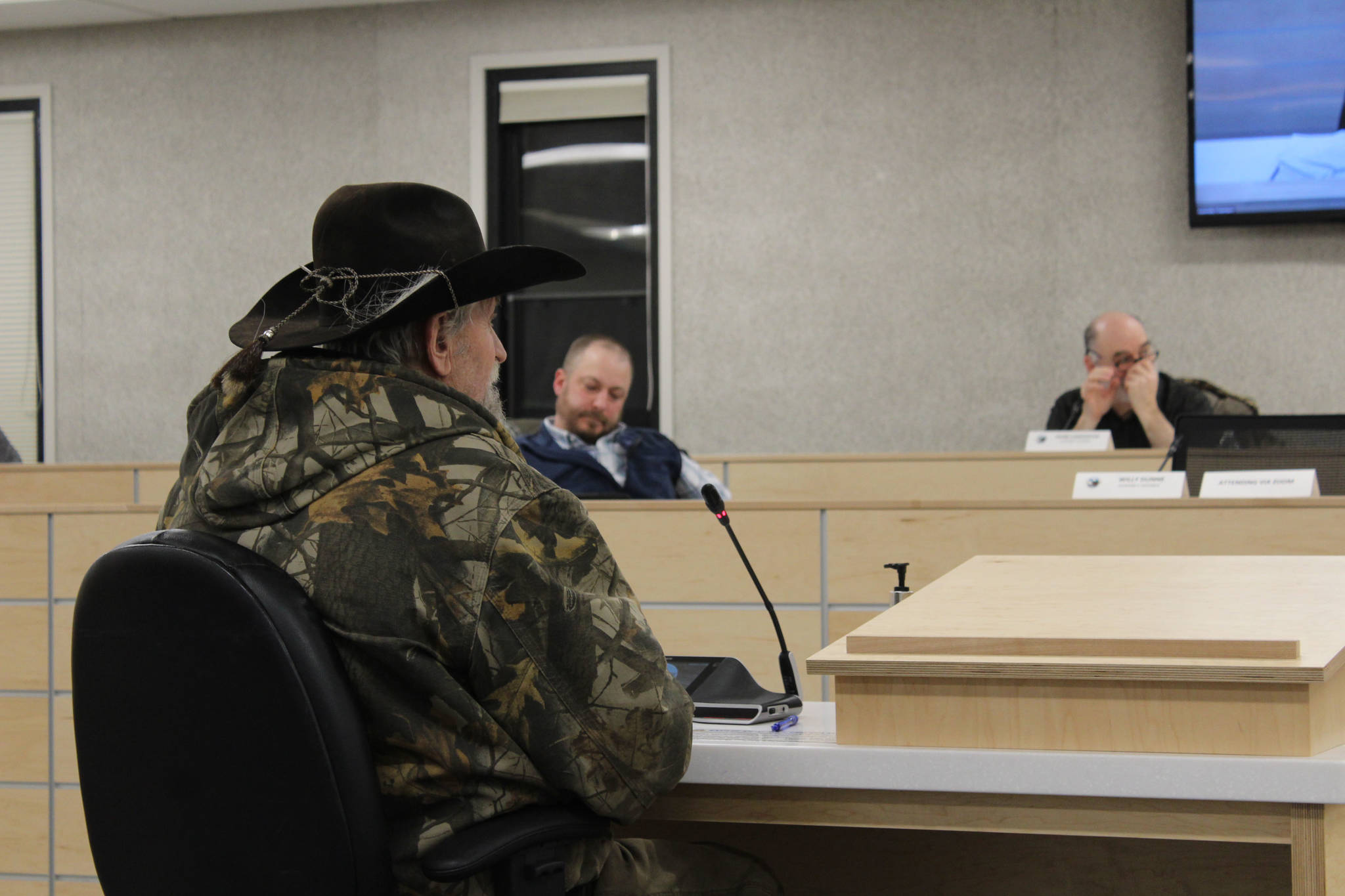 photo by Ashlyn O’Hara/Peninsula Clarion 
Robert Gibson testifies before the Kenai Peninsula Borough Assembly on Tuesday, Feb. 2 in Soldotna.
