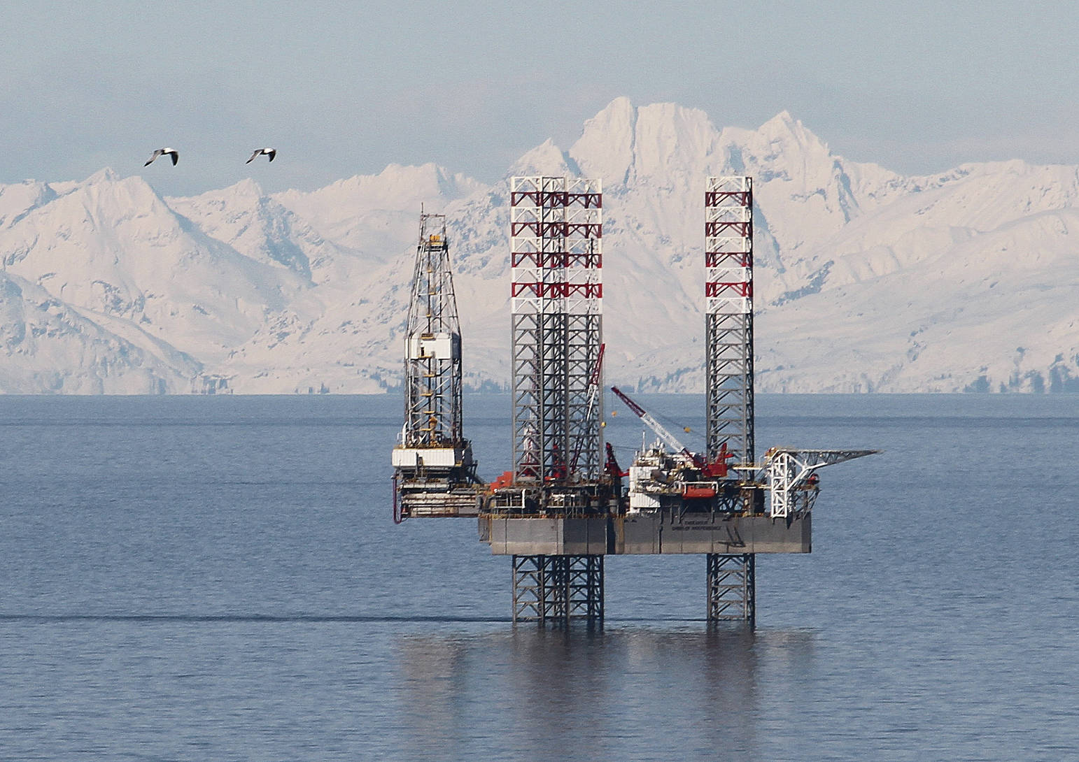 The Endeavour-Spirit of Independence jack up rig is seen here in early April 2013, at the Cosmopolitan site in lower Cook Inlet near Anchor Point, Alaska. (Photo by Brian Smith/Peninsula Clarion)