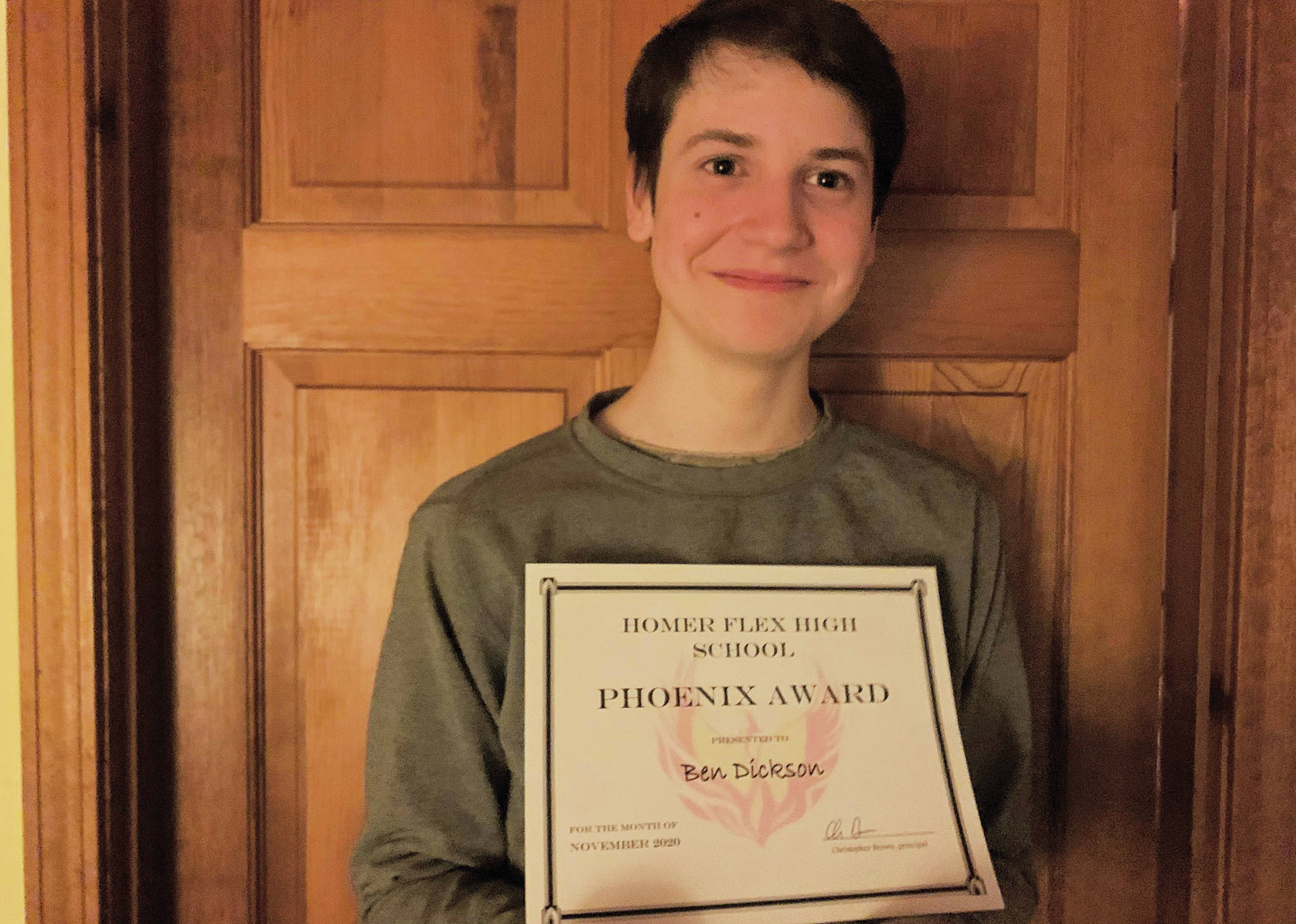 Ben Dickson, November winner of the Homer Flex Phoenix Award. (Photo courtesy Beth Schneider/Homer Flex School)