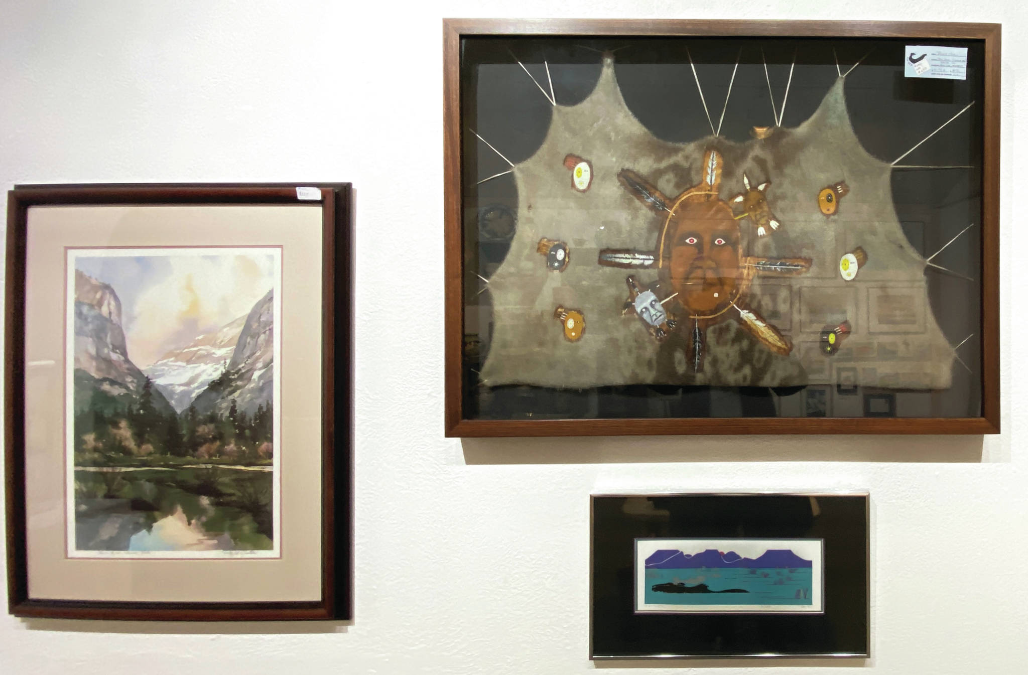 Some of the art in the scholarship fundraiser show opening Friday, March 5, 2021, at Ptarmigan Arts in Homer, Alaska. (Photo courtesy of Ptarmigan Arts)