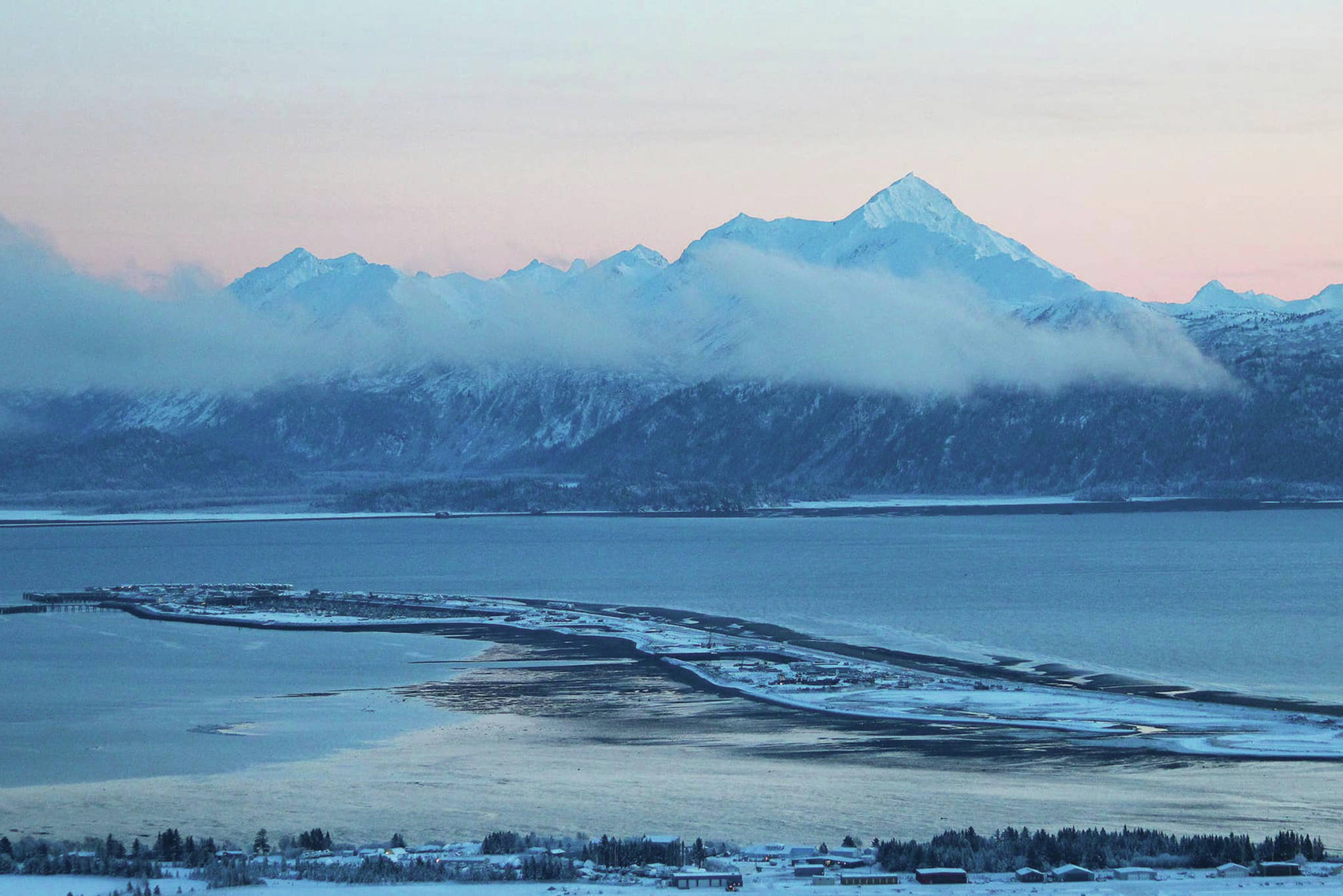 Photo by Megan Pacer/Homer News 
The Homer Spit and Kachemak Bay, seen here in December 2020 in Homer, Alaska.