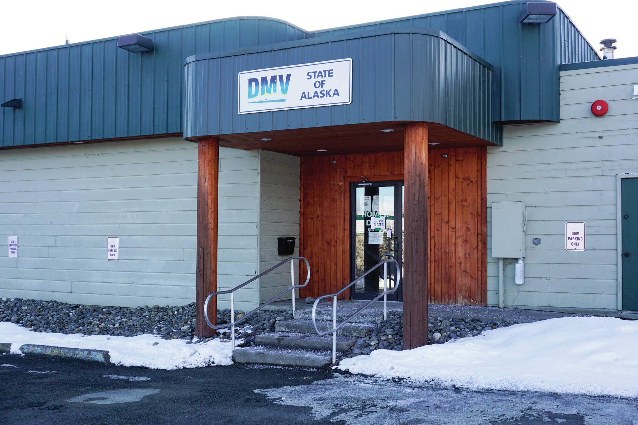 The Homer office of the Division of Motor Vehicles is seen after hours on Monday, March 15, 2021, in Homer, Alaska. (Photo by Michael Armstrong/Homer News)