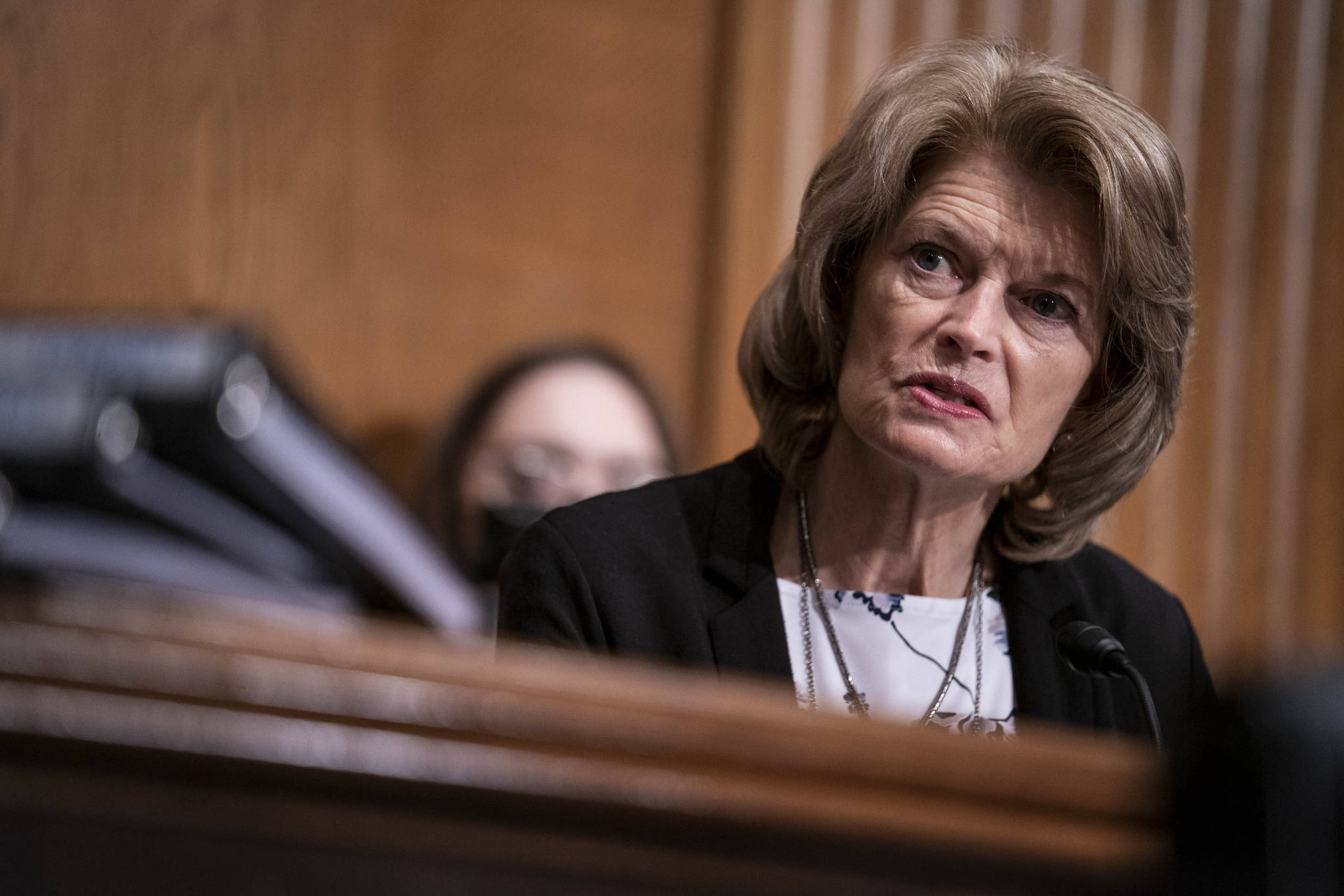 In this Feb 23, 2021, file photo, U.S. Sen. Lisa Murkowski, R-Alaska, speaks during a hearing on Capitol Hill in Washington. The Alaska Republican Party has not only censured Sen. Murkowski for voting to convict former President Donald Trump in his impeachment trial, but it also does not want her to identity as a GOP candidate in next year’s election, a member of the party’s State Central Committee said Tuesday, March 16, 2021. (Sarah Silbiger/Pool Photo via AP, File)