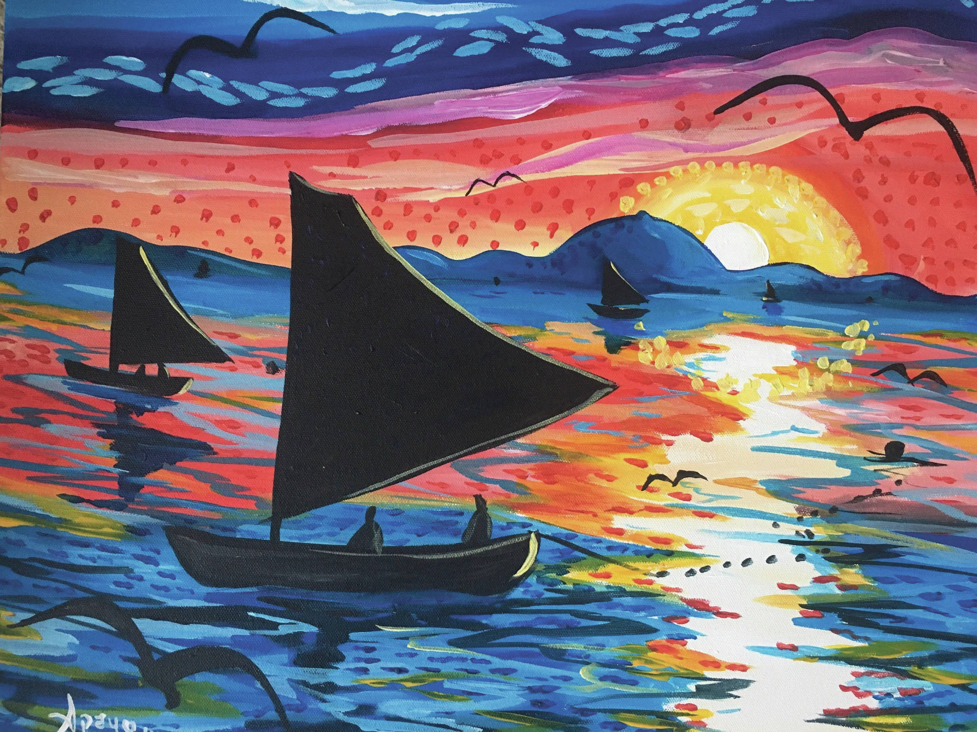 Apayo Moore’s painting is part of the Homer Council on the Arts’ Maritime Art show opening Friday, May 7, 2021, at the gallery in Homer, Alaska. (Photo courtesy of Homer Council on the Arts)