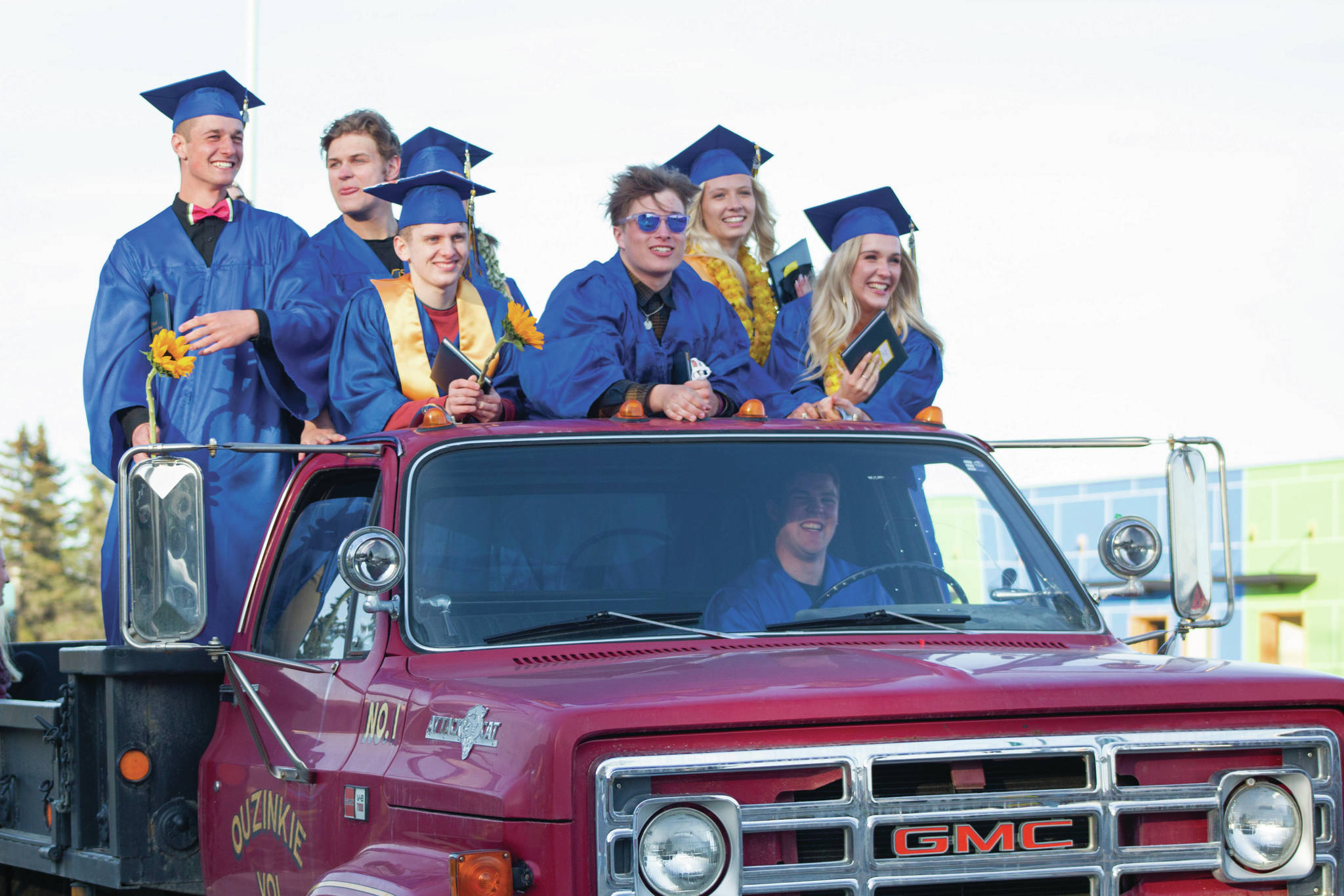 Future so bright sunglasses are advised. Homer High School seniors participate in a parade through town in celebration of their graduation on May 18. (Photo by Sarah Knapp/Homer News) (Front page centerpiece photo)