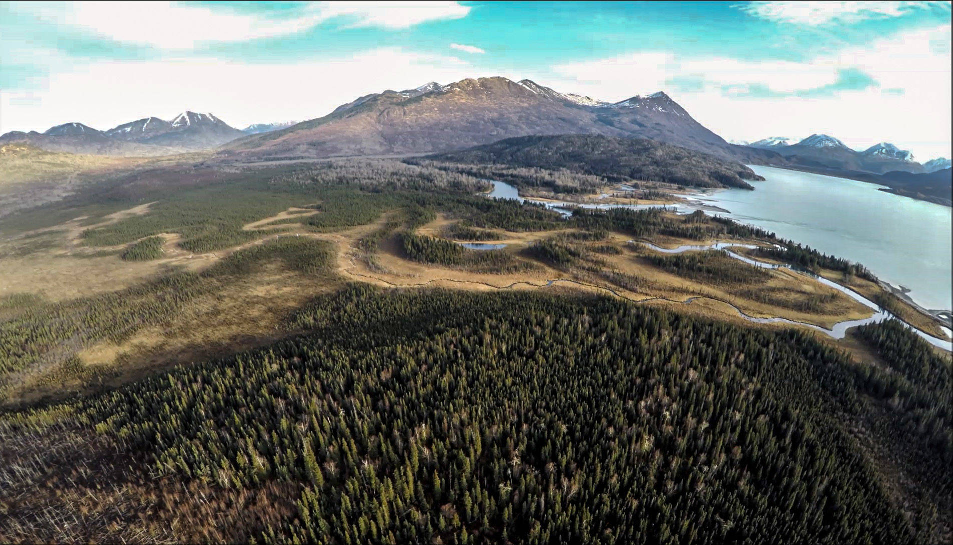 The beauty and expansiveness of the Kenai National Wildlife Refuge seen from an unmanned aircraft in the upper Kenai River and Skilak Lake. (Photo by Mark Laker, USFWS)