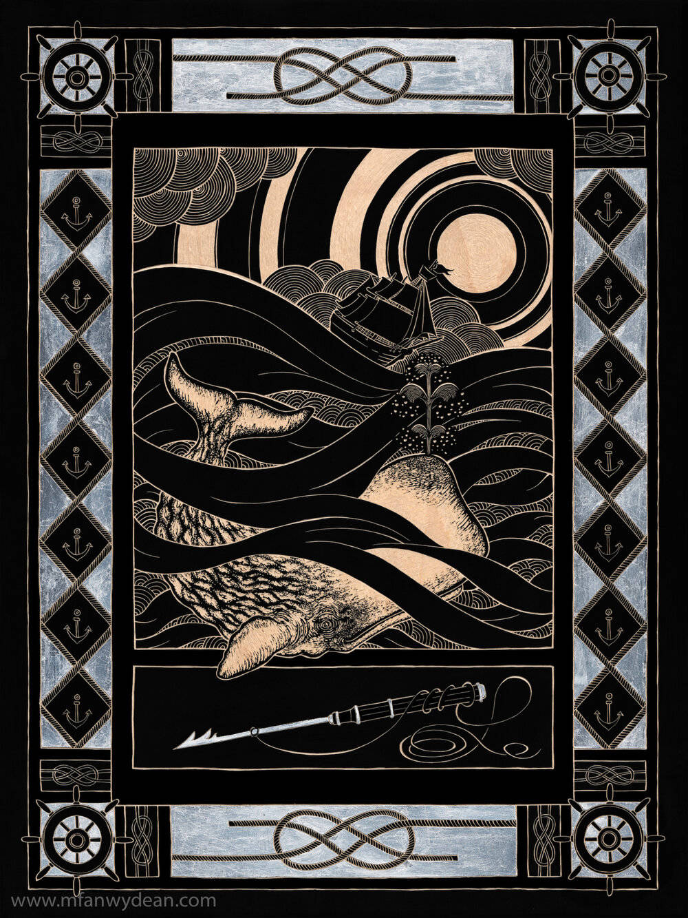 M’fanwy Dean’s new carved panel, “The White Whale,” is on exhibit Friday, July 2, 2021, at the Dean Gallery near Homer, Alaska. (Photo provided)