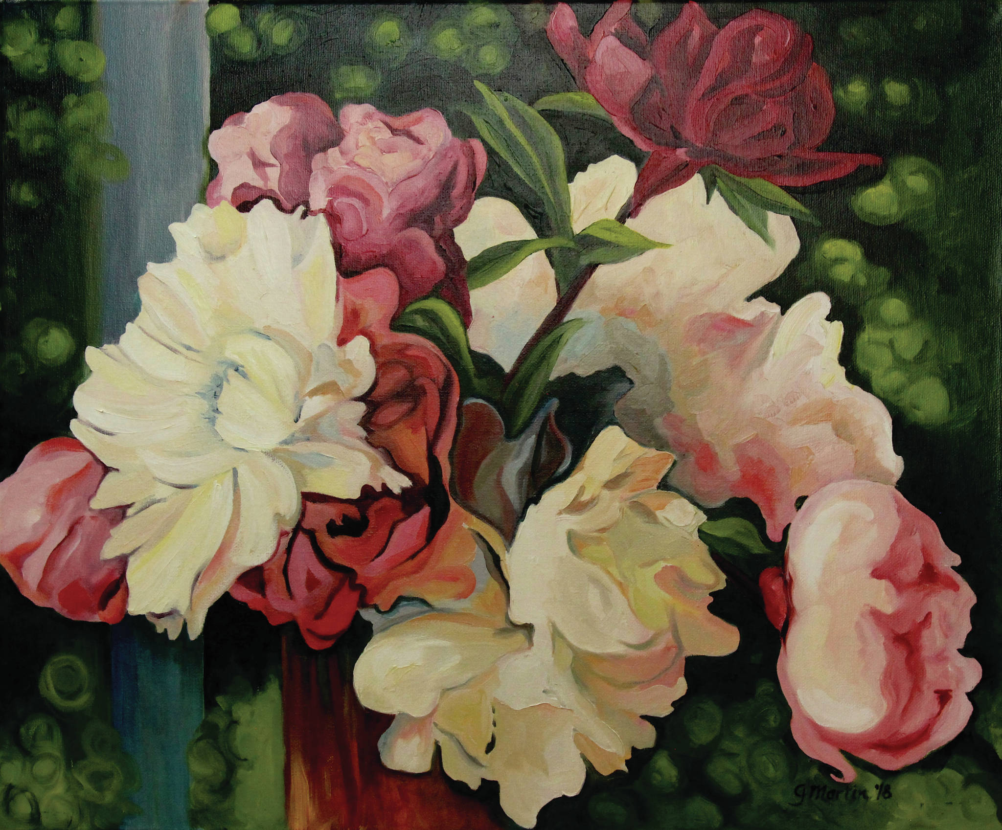 This painting is from Gerri Martin's exhibit, "Peonies: Alaska’s Floral Gems,” opening Friday, July 2, 2021, at Fireweed Gallery in Homer, Alaska. (Photo provided)