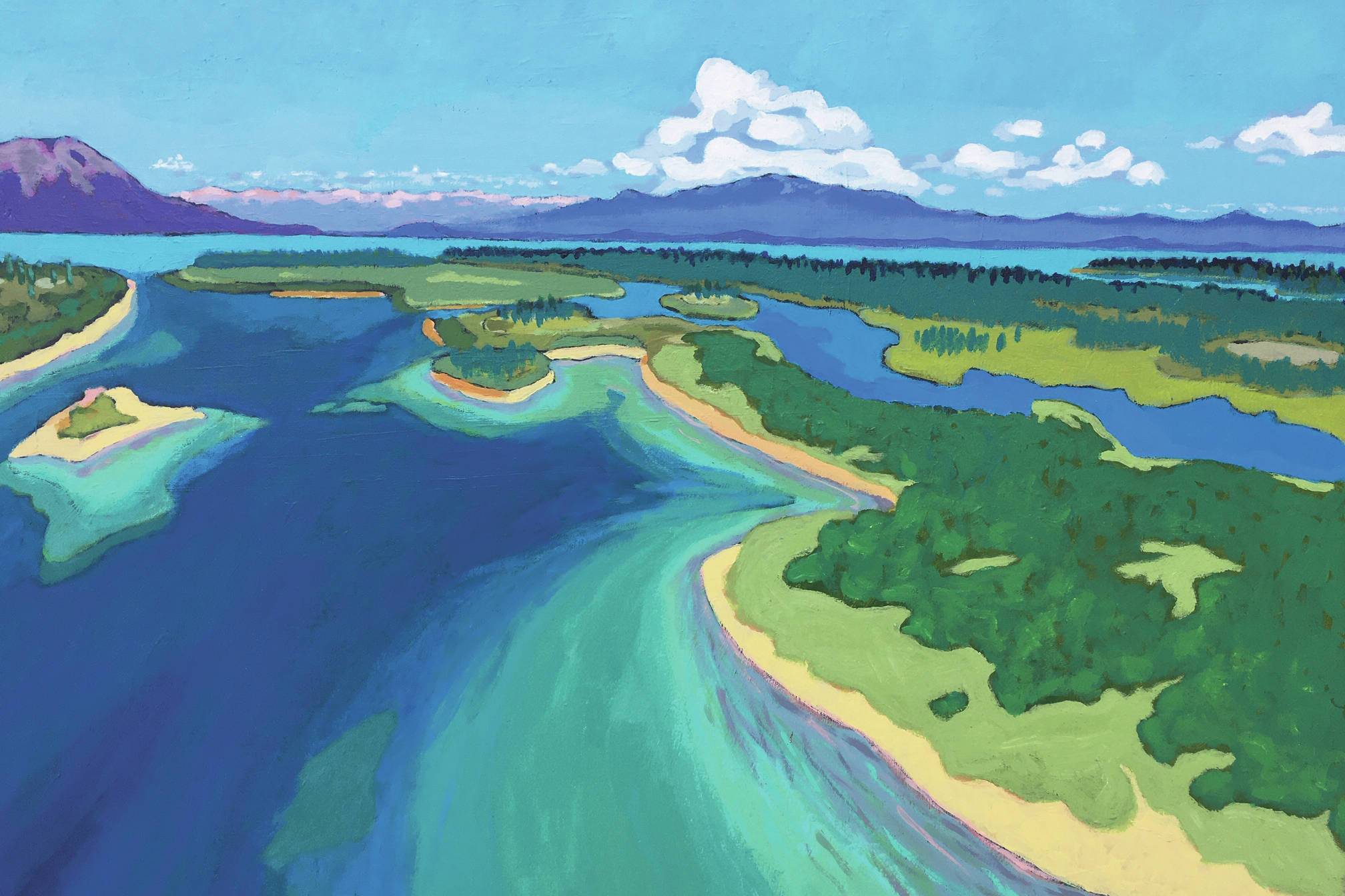 Tim Troll's painting, "Flat Island: Lake Iliamna," is part of his show at the Homer Council on the Arts opening Friday, July 2, 2021, at the gallery in Homer, Alaska. (Photo provided)