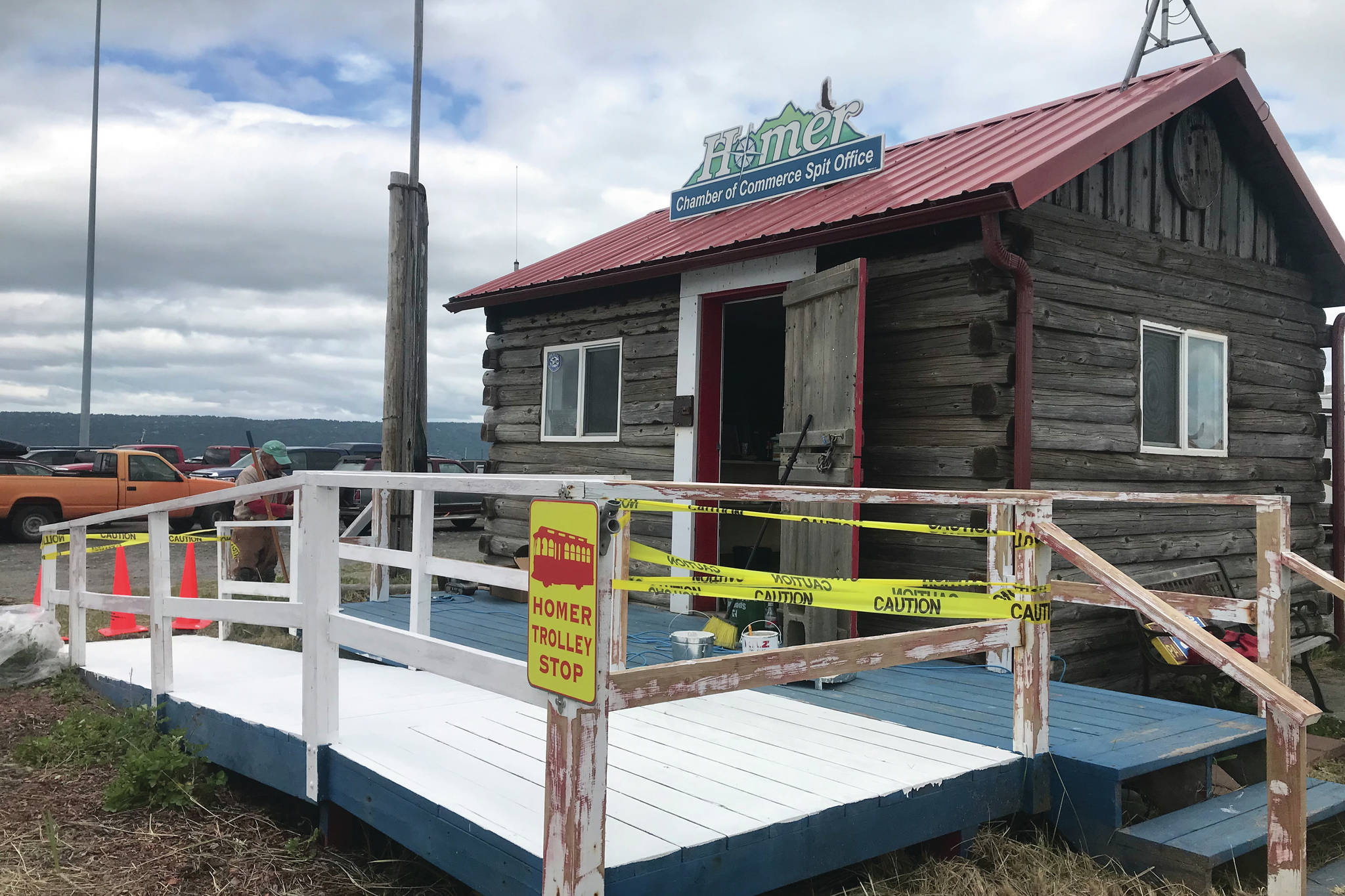 The old Homer Halibut Derby Shack is refreshed and updated to open  as the new Spit Visitor Information Center, as seen here on Friday, June 25, 2021, in Homer, Alaska. (Photo by Christina Whiting)
