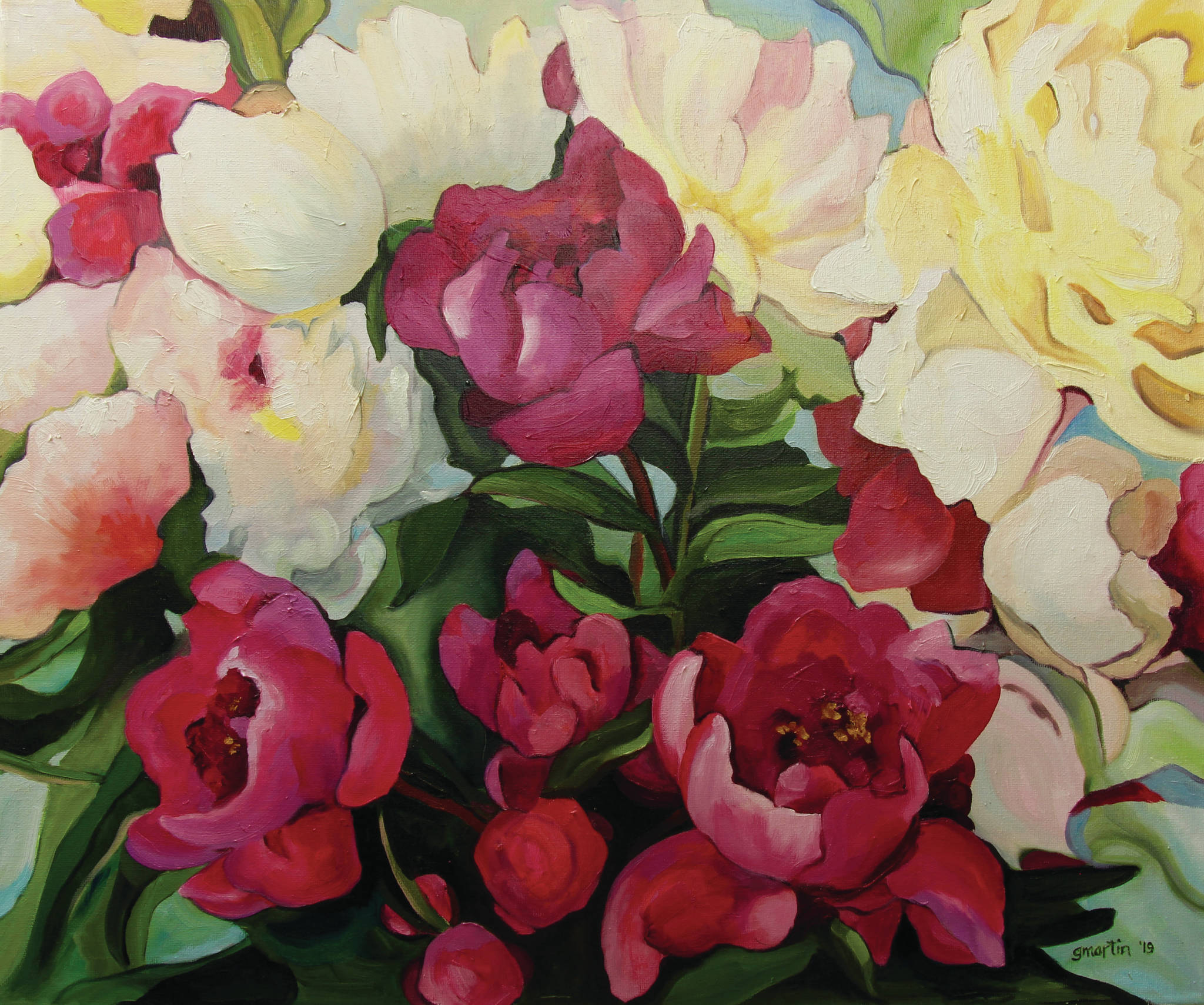 A painting from Gerri Martin's exhibit, "Peonies: Alaska’s Floral Gems,” that opened Friday, July 2, 2021, at Fireweed Gallery in Homer, Alaska. (Photo provided)