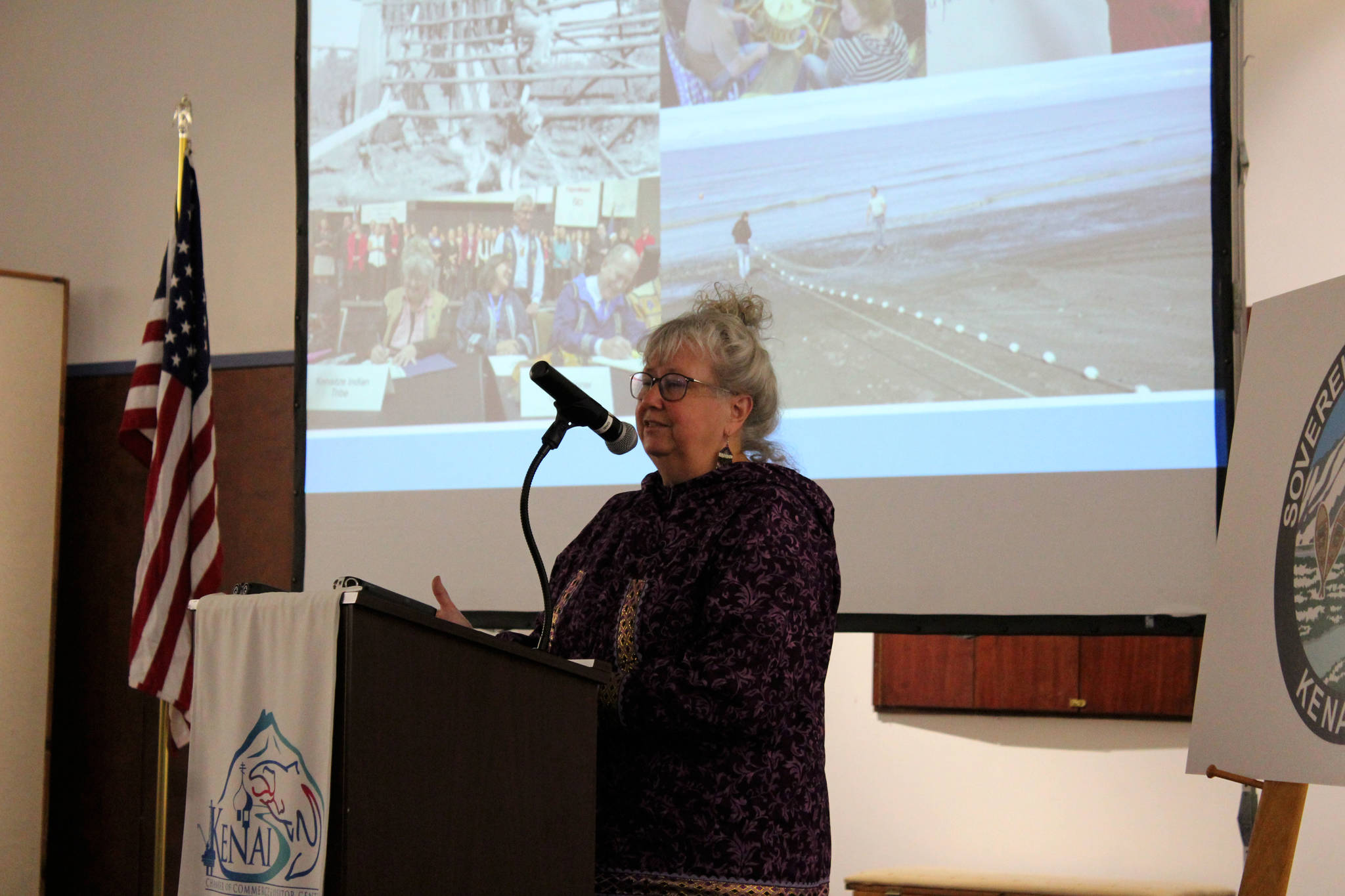 Barnadine Atchison speaks during a business luncheon at the Kenai Chamber of Commerce and Visitor Center on Wednesday, July 7, 2021 in Kenai, Alaska. (Ashlyn O’Hara/Peninsula Clarion)