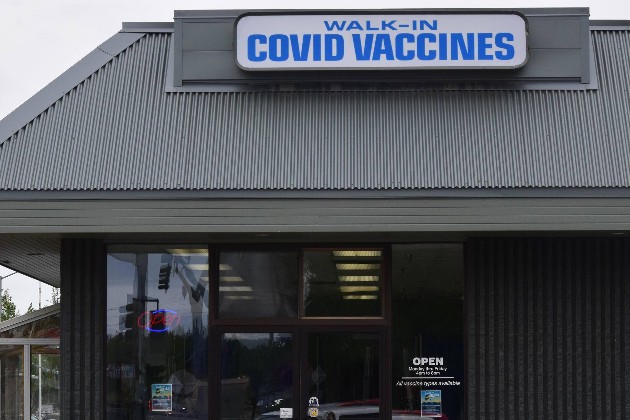 A clinic at the intersection of the Kenai Spur and Sterling Highways in Soldotna is now offering COVID-19 vaccines with no appointment necessary. (Camille Botello/Peninsula Clarion)