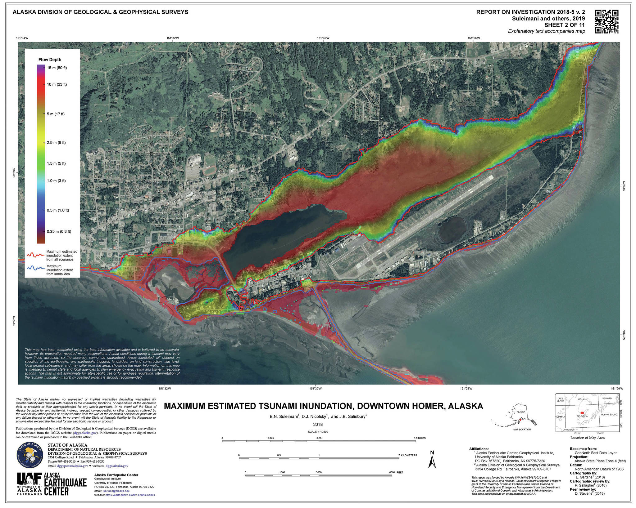 This map shows the estimated tsunami inundation zones as based on research from the Alaska Division of Geological and Geophysical Surveys. (Map courtesy of Alaska Division of Geological and Geophysical Surveys)