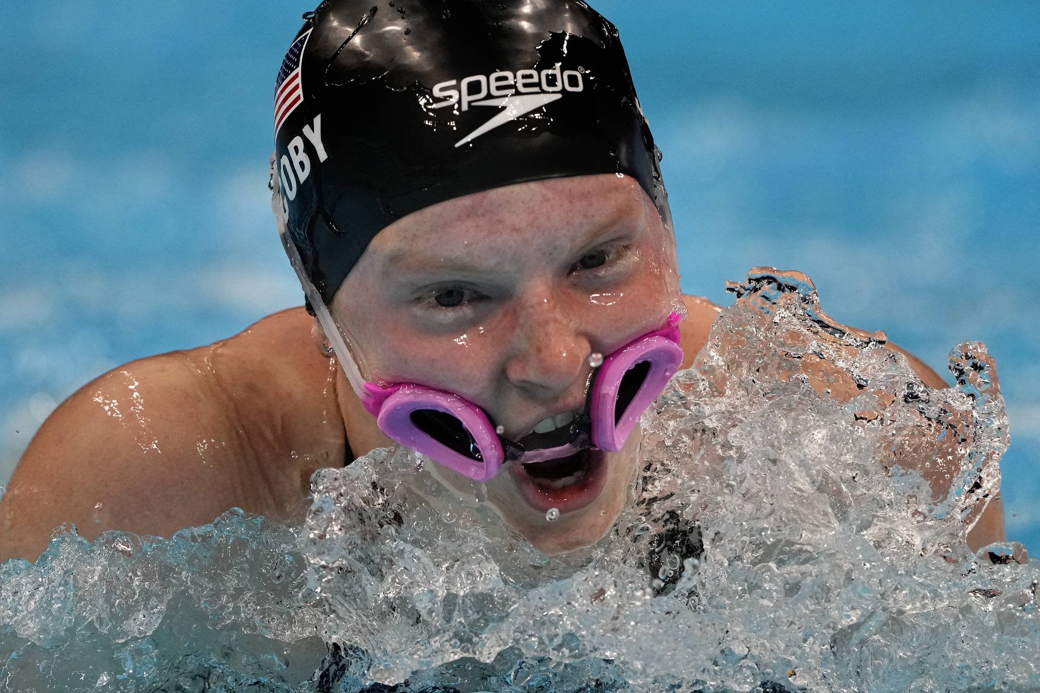 Lydia Jacoby, of United States, swims in a mixed 4x100-meter medley relay final at the 2020 Summer Olympics, Saturday, July 31, 2021, in Tokyo, Japan. (AP Photo/Gregory Bull)