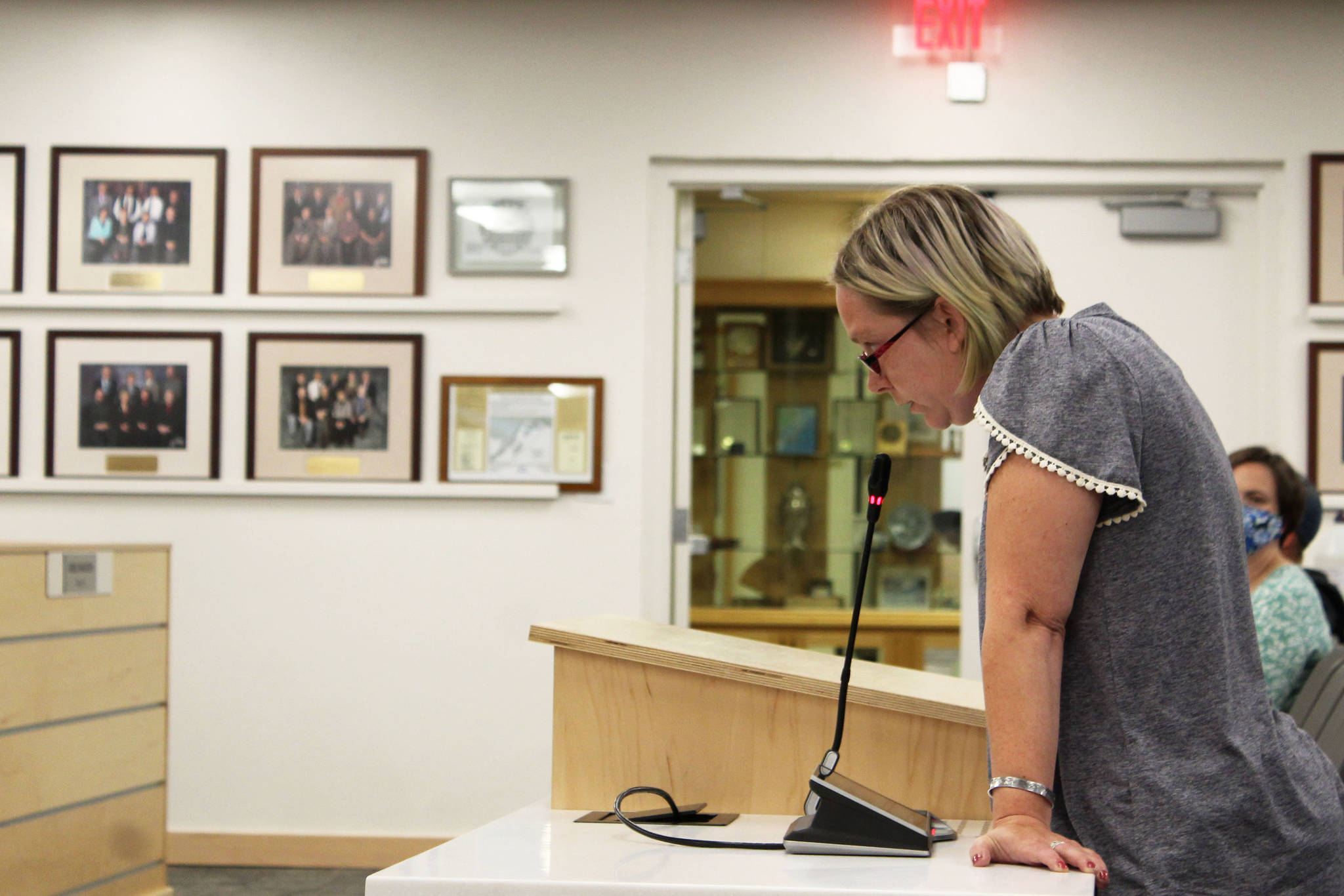 Parent Nicole Darwin testifies before the Kenai Peninsula Borough School District Board of Education on Monday, Aug. 2, 2021 in Soldotna, Alaska. Darwin testified in opposition to universal masking. (Ashlyn O'Hara/Peninsula Clarion)