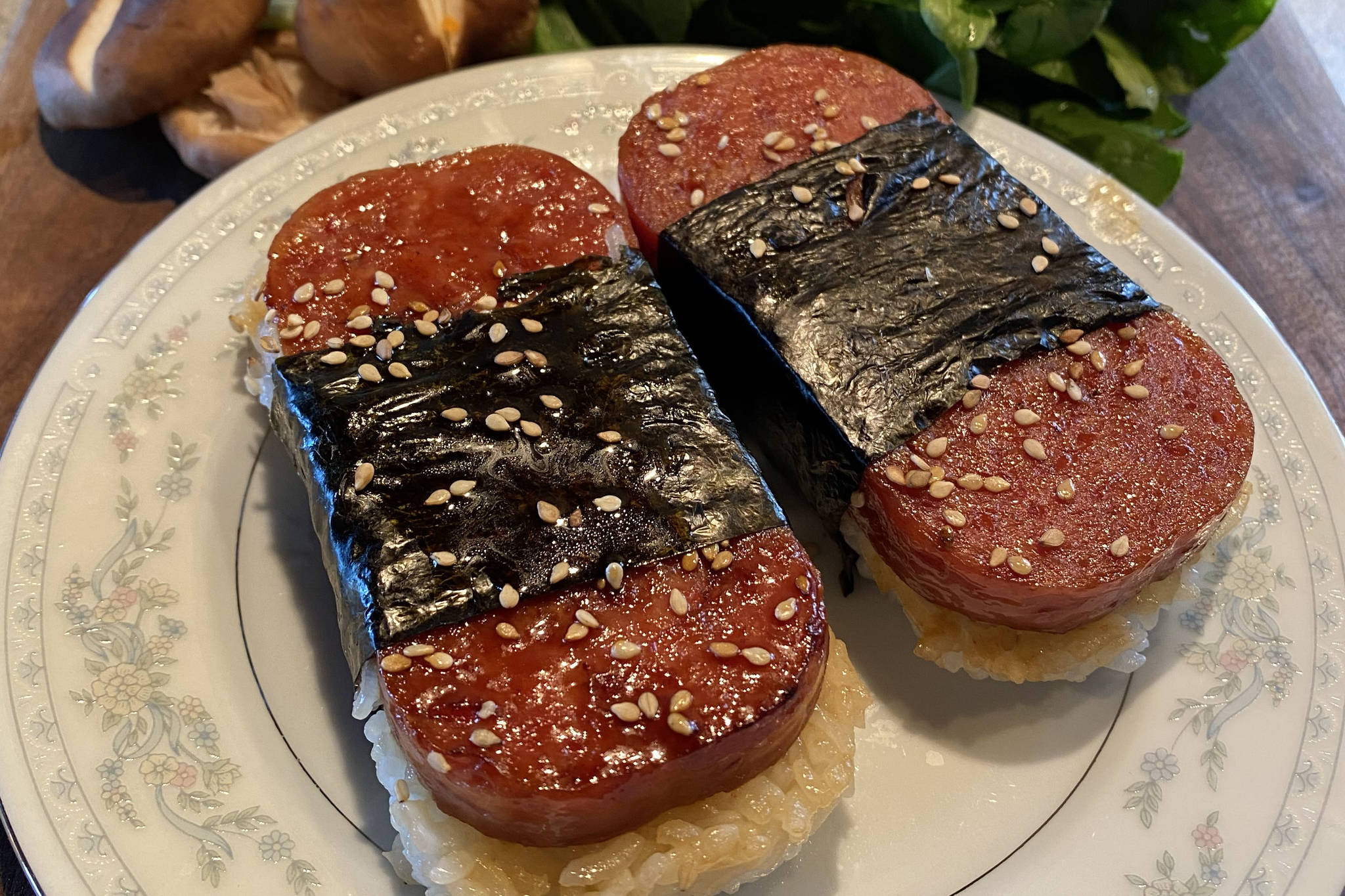 Spam, seaweed and sticky rice combine to make one of Hawaii’s most iconic road snacks. (Photo by Tressa Dale/Peninsula Clarion)