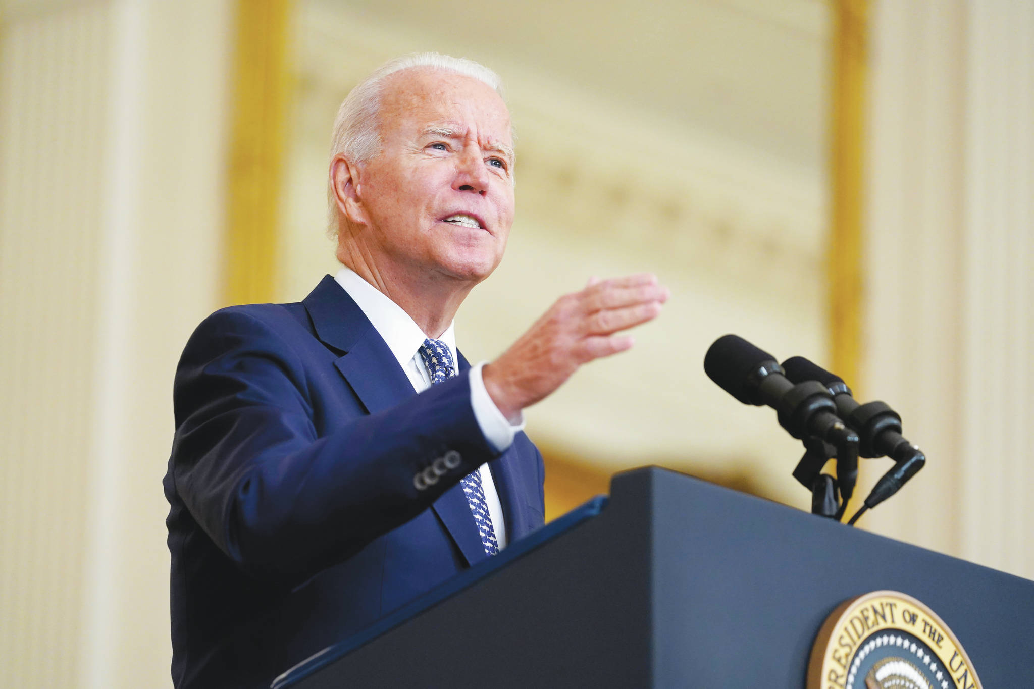 Associated Press
President Joe Biden speaks about the bipartisan infrastructure bill from the East Room of the White House in Washington on Tuesday.
