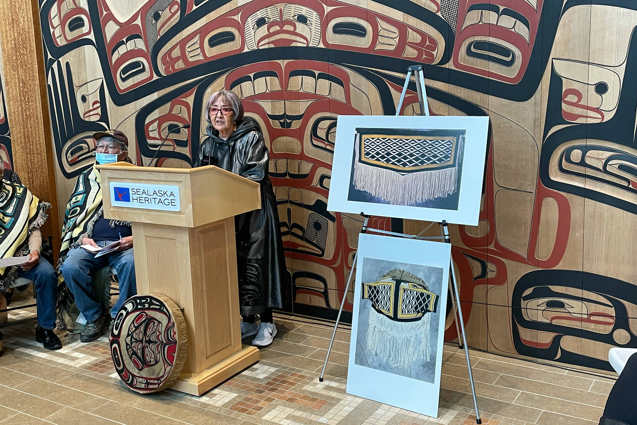 Michael S. Lockett / Juneau Empire
Rosita Worl, president of the Sealaska Heritage Institute, speaks during a ceremony commemorating the settlement of an intellectual property lawsuit against a fashion company on Friday, Aug. 13, 2021.