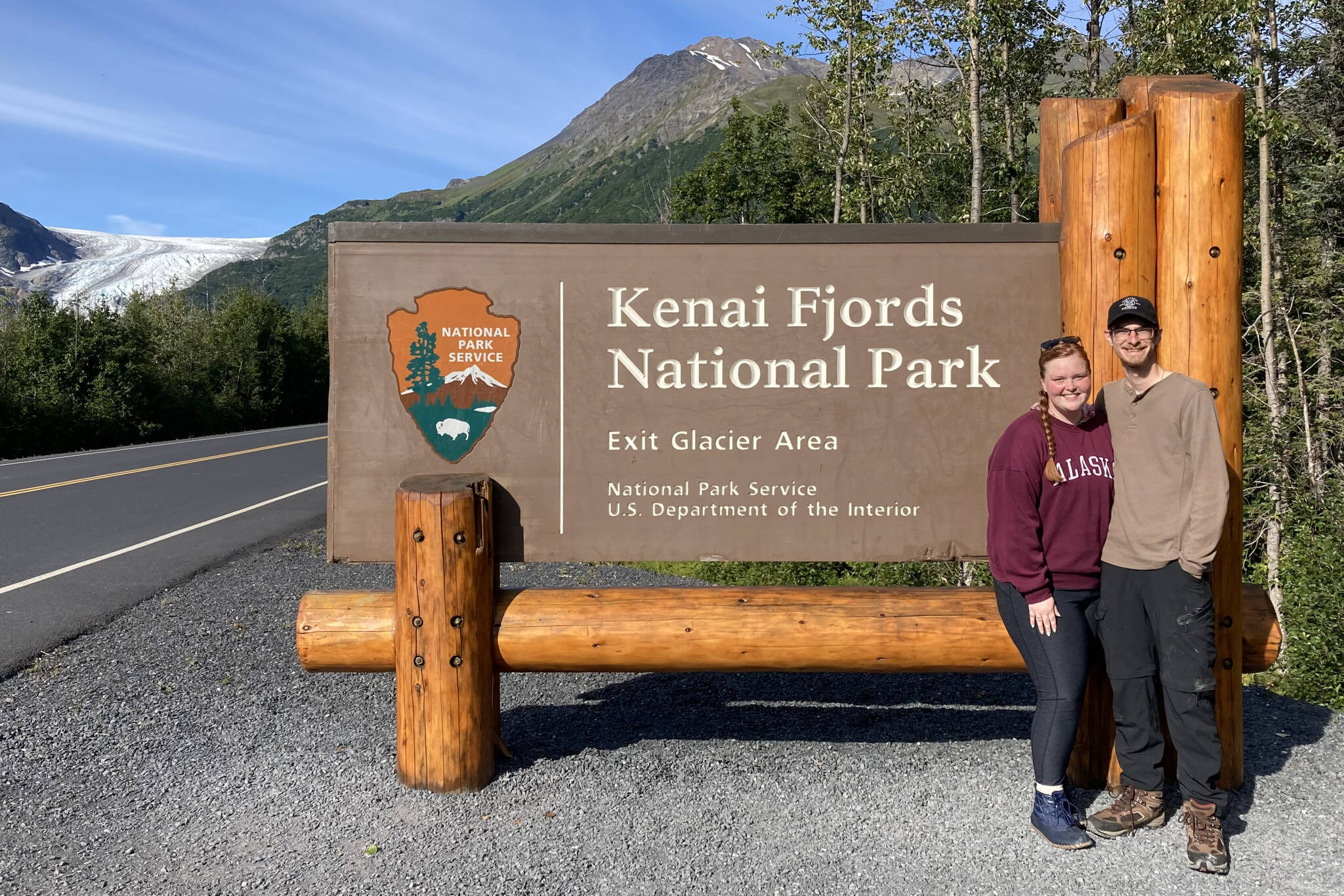 Sarah and Michael, along with family, hiked a trail to see Exit Glacier at the Kenai Fjords National Park in Seward.