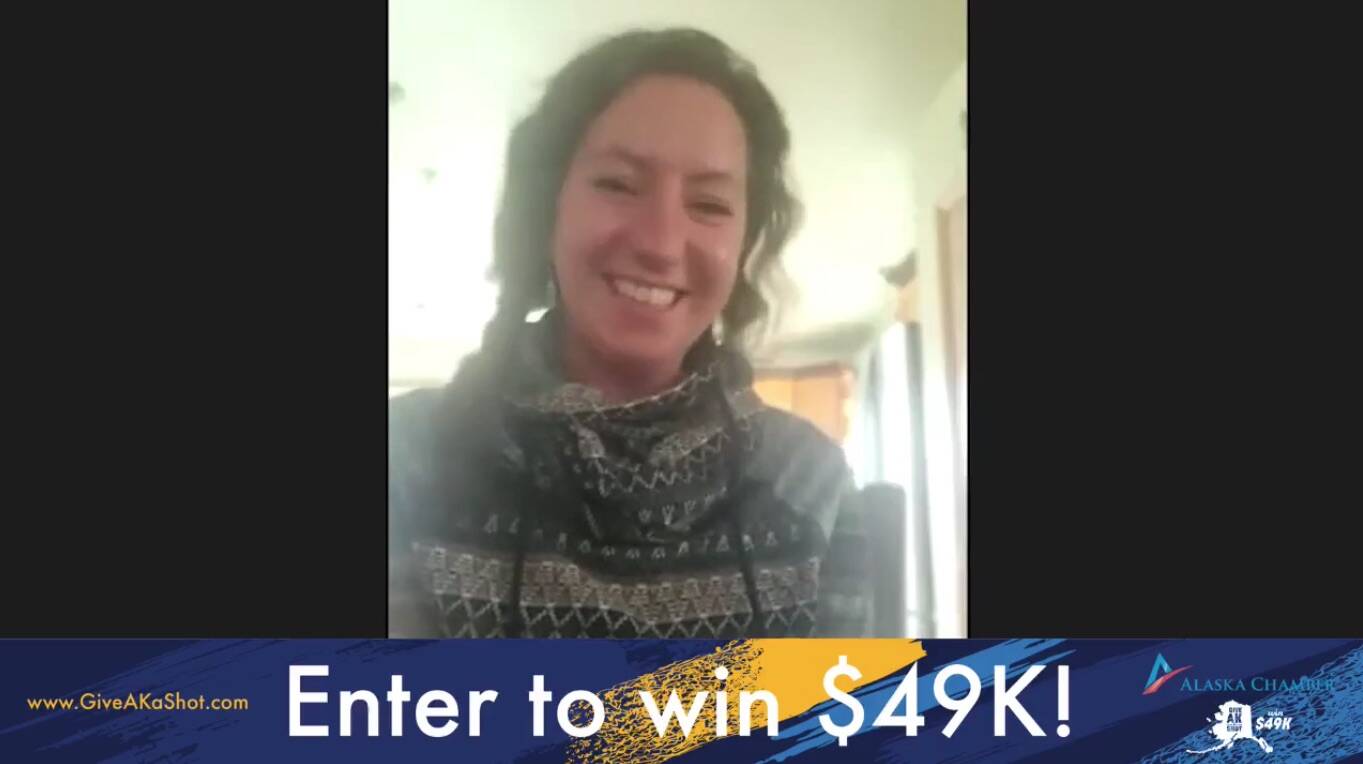 Carin Kircher of Valdez wins the vaccine lottery for the Alaska Chamber's week one vaccine lottery giveaway "Give AK a Shot."