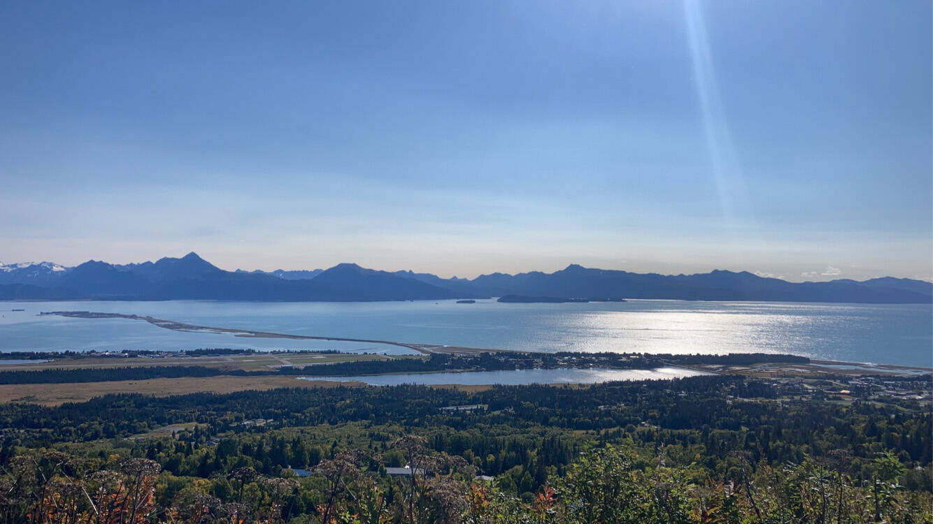 The Homer Spit, along with downtown Homer and Beluga Slough, were visible from Skyline Drive Overlook last weekend. (Photo by Sarah Knapp)