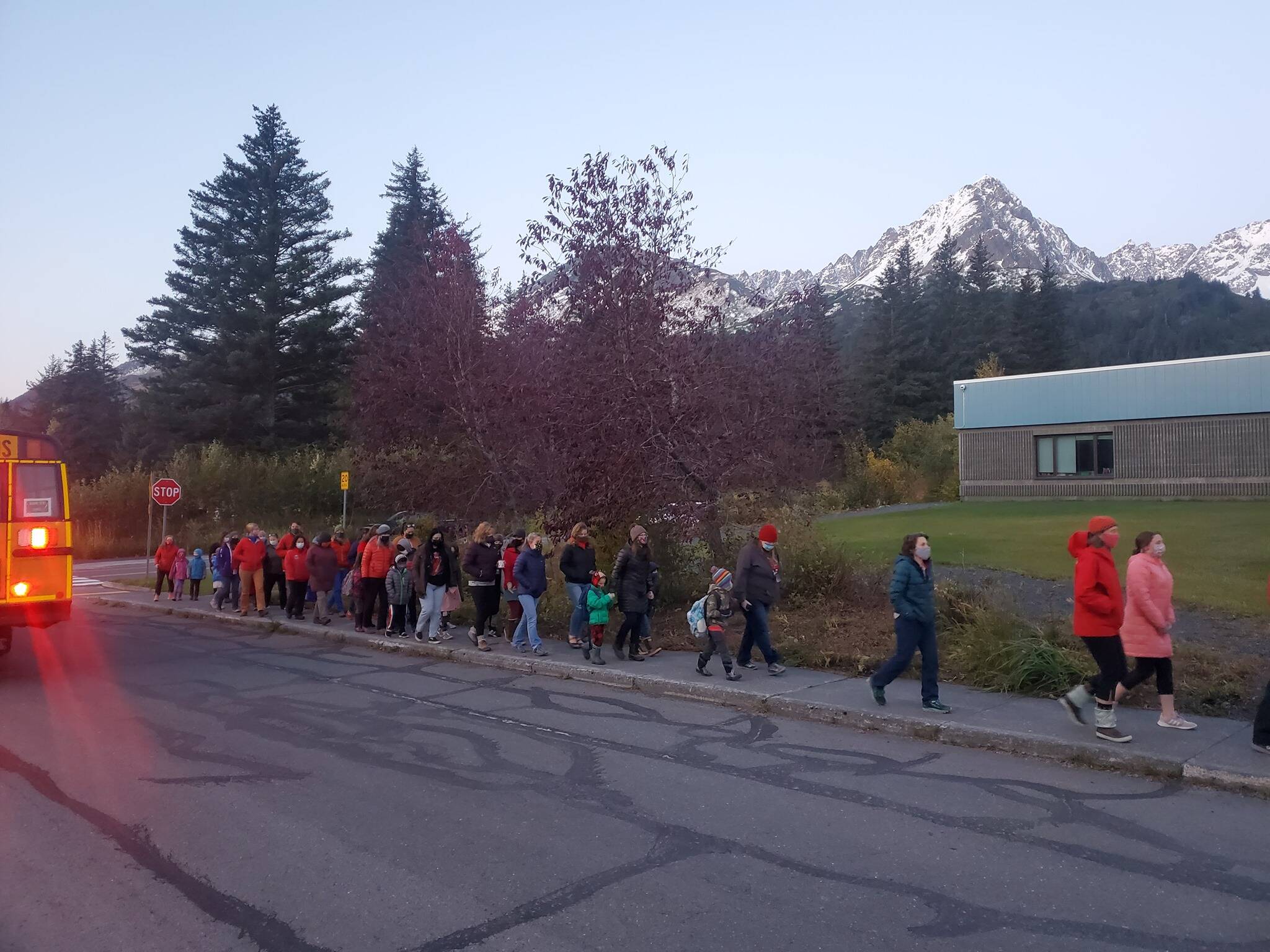 Community members participate in a walk-in at Seward Elementary School on Monday, Sept. 27 in Seward, Alaska. (Photo courtesy of Nathan Erfurth)
