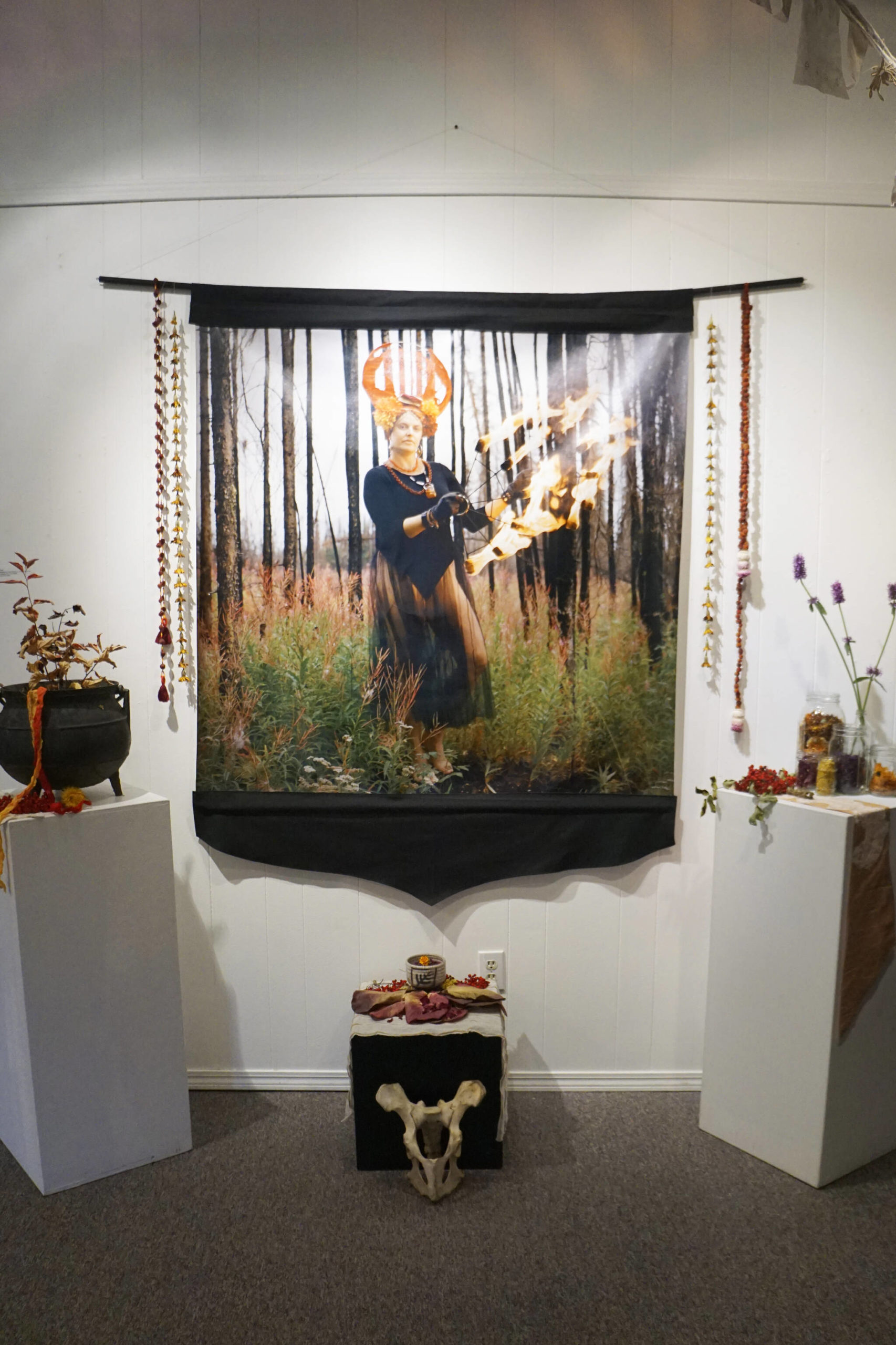 Carly Garay’s “Fire” is one of the works in her “The Art of Ancestor Veneration,” on display through Oct. 30, 2021, at the Homer Council on the Arts in Homer, Alaska. (Photo by Michael Armstrong/Homer News)