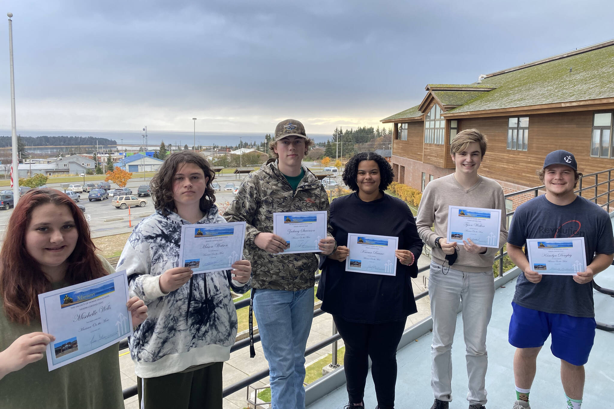 Homer High School's first quarter Mariners on the Move are Mischelle Wells, Mason Watson, Zachary Stevenson, Karma Brame, Tyson Walker, Kamdyn Doughty, Jonah Martin (not pictured) and Julie Guess (not pictured).
