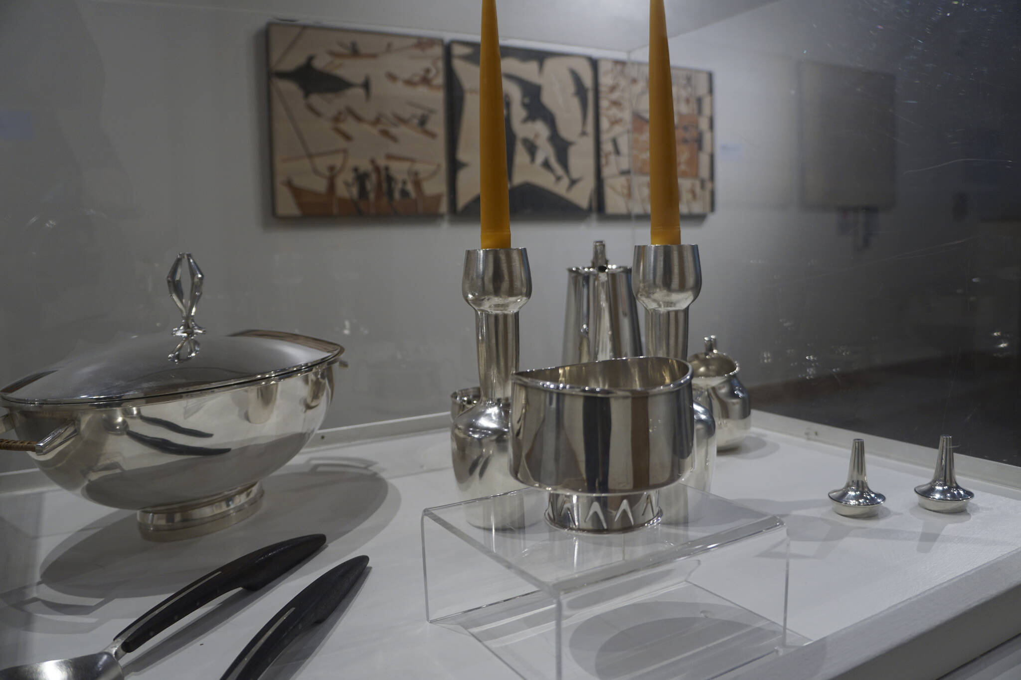 One of the earliest works in “Ron Senungetuk: A Retrospective” is a serving set made by him when he was a student at the School for American Crafts at the Rochester Institute of Technology in the late 1950s. (Photo by Michael Armstrong/Homer News)