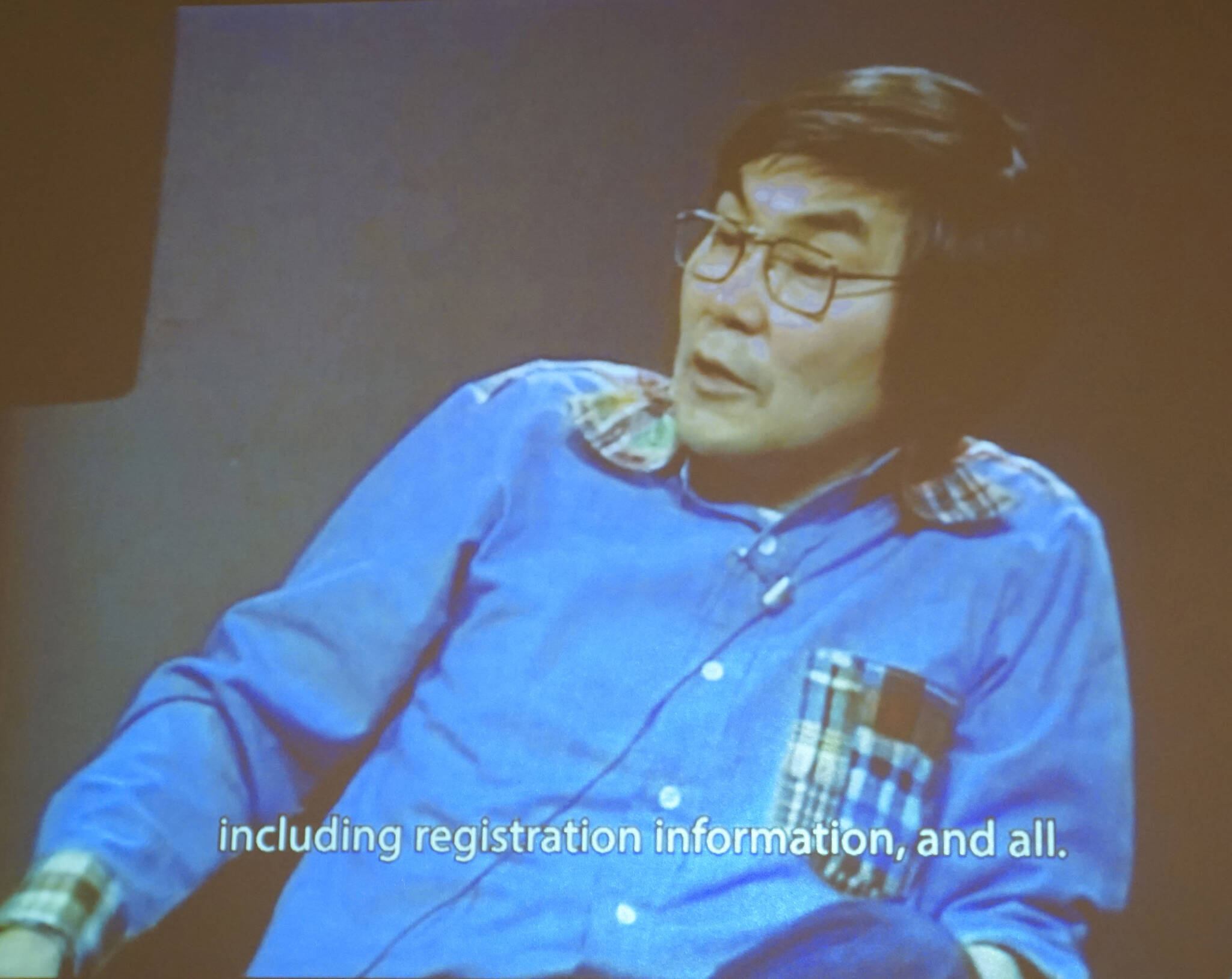 A still from a 1975 video shown at the Pratt Museum & Park is of Ron Senungetuk discussing the Alaska Native Arts program at the University of Alaska Fairbanks. (Video from Alaska Film Archives)
