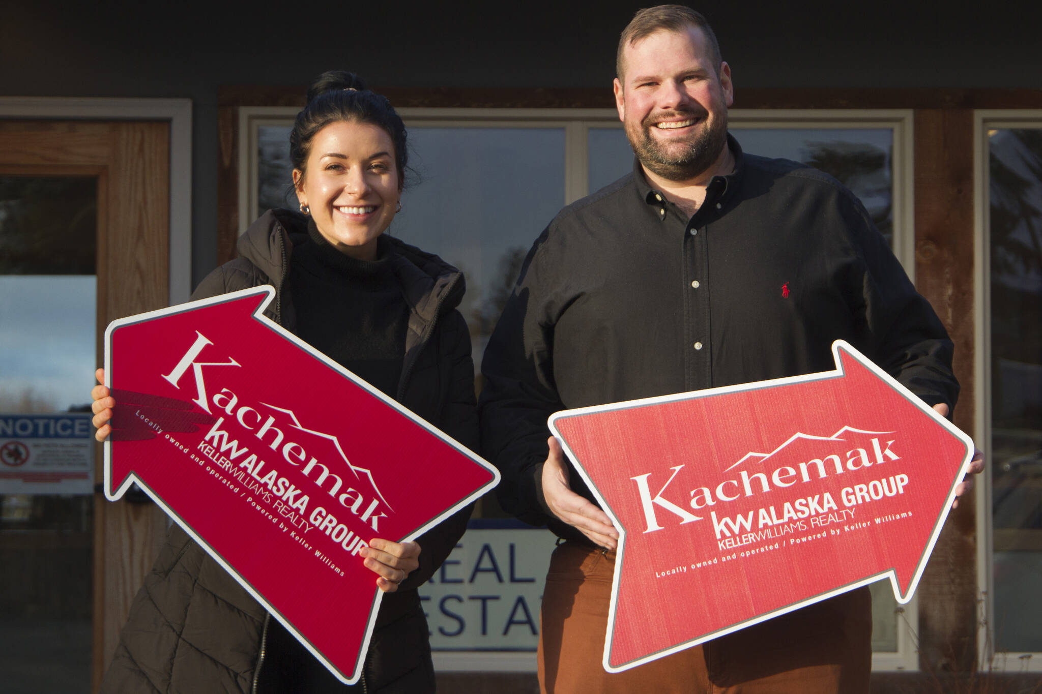 Valerie Buss, owner of Kachemak KW Alaska Group, and Joshua Nelson, CEO of Keller Williams Realty Alaska Group, are pictured at the new office location for Kachemak KW Alaska Group at 925 Sea Plane Court. (Photo by Sarah Knapp/Homer News)