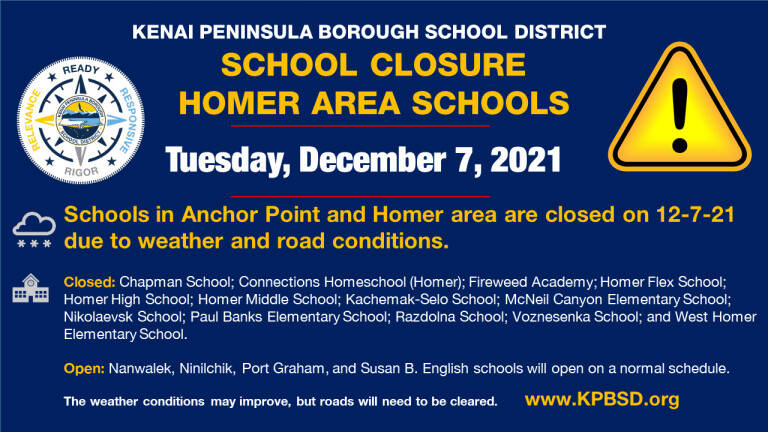 A school closure announcement from the Kenai Peninsula Borough School District.