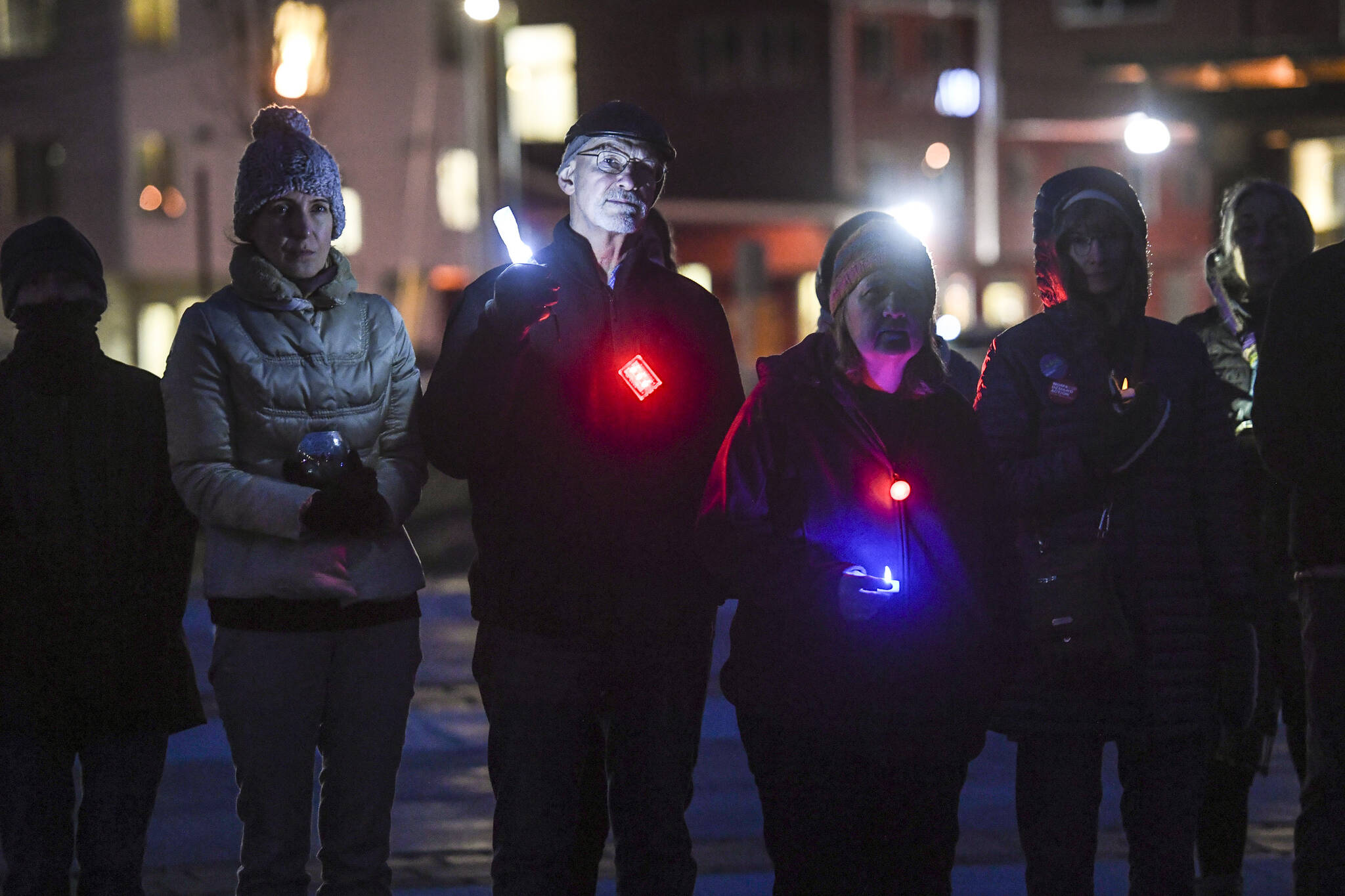 Michael Penn/ Juneau Empire File
Juneau residents attend a vigil to end gun violence sponsored by Moms Demand Action at the Mayor Bill Overstreet Park on Saturday, Dec. 14, 2019. Tuesday, members of Moms Demand Action held a vigil on Zoom.
