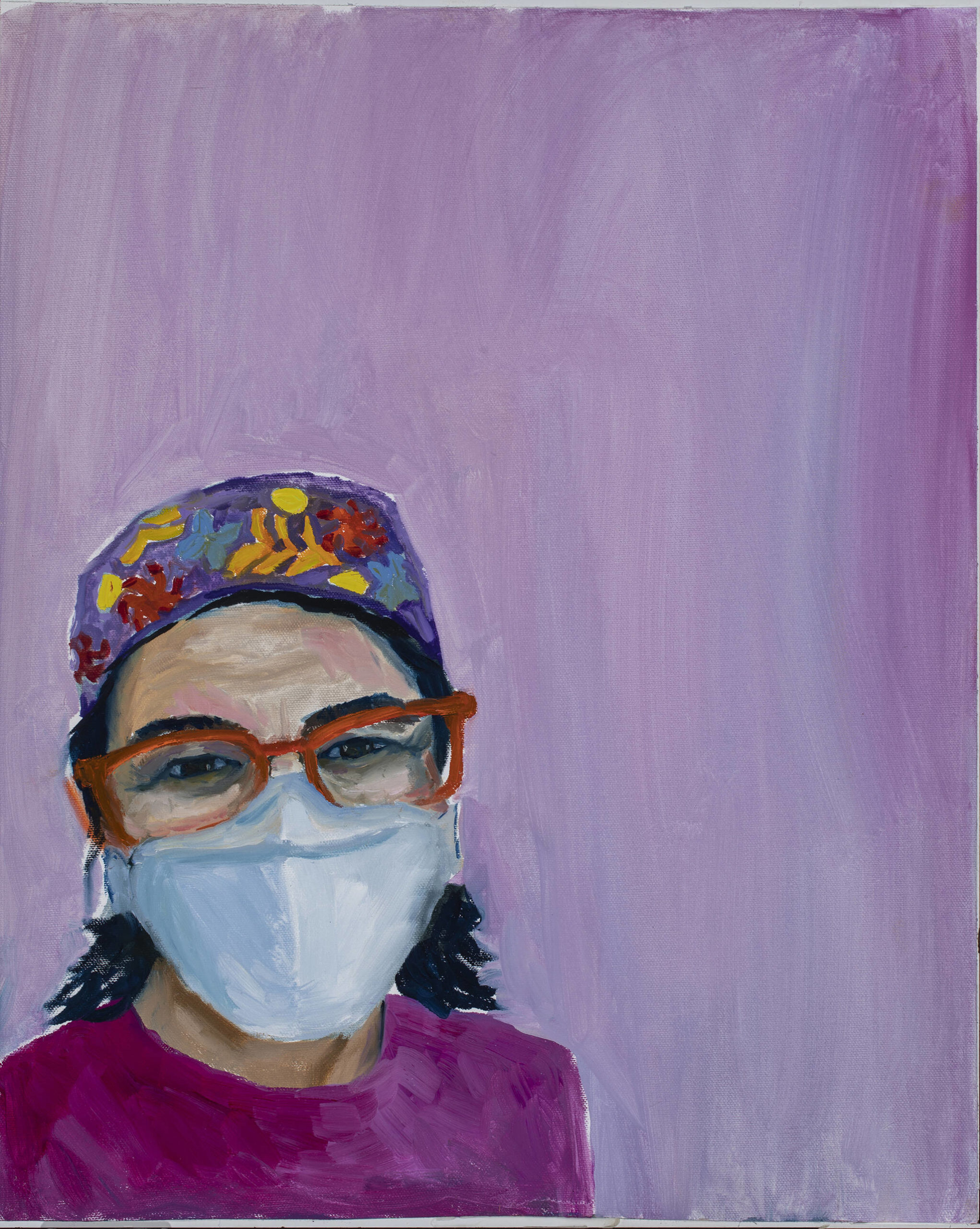 Dr. Sami Ali’s painting of a healthcare worker is part of her show, “The Mind of A Healthcare Worker During the COVID-19 Pandemic,” opening Friday, Jan. 7, 2022, at the Homer Council on the Arts. (Photo by Amber Johnson)