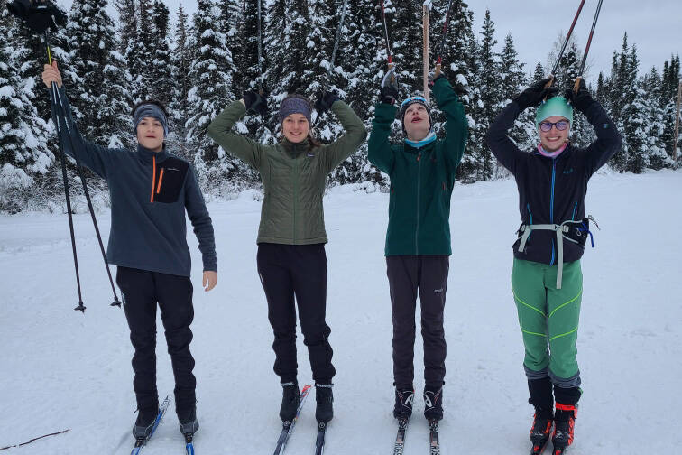 Jaxon Henrie, Hanna Henrie, Ethan Styvar and Ireland Styvar competed in the Ski Your Age challenge from Anchorage, skiing a total of 100k together. (Photo provided)