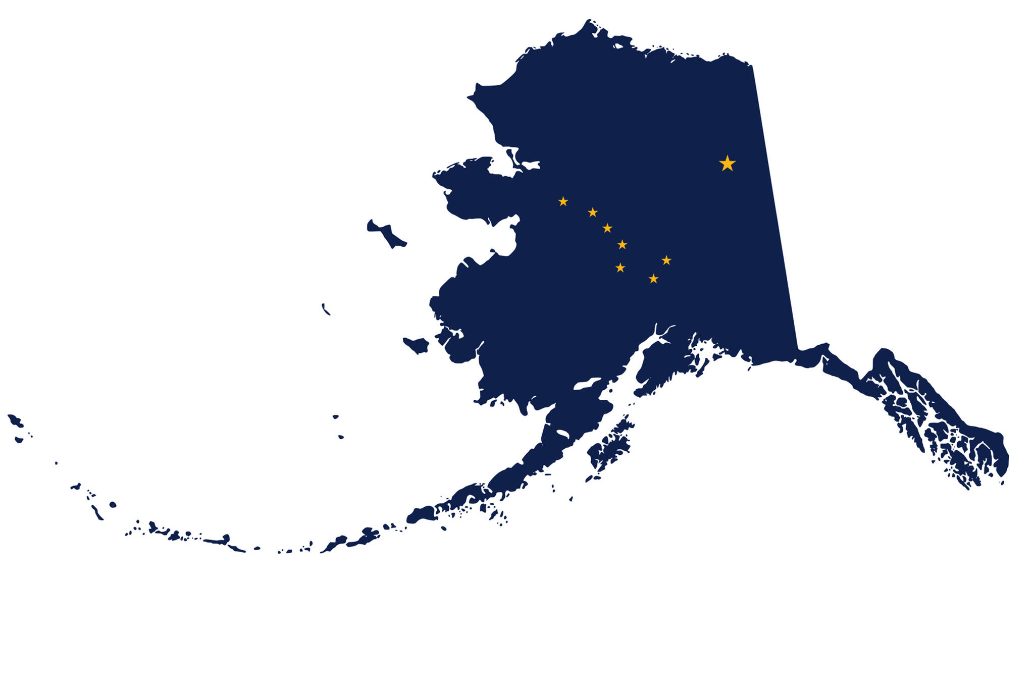 This image available under the Creative Commons license shows the outline of the state of Alaska filled with the pattern of the state flag. The state on Thursday reported a modest population growth between April 2020 and July 2021. It’s the first time since 2016 the state has reported a population increase. (