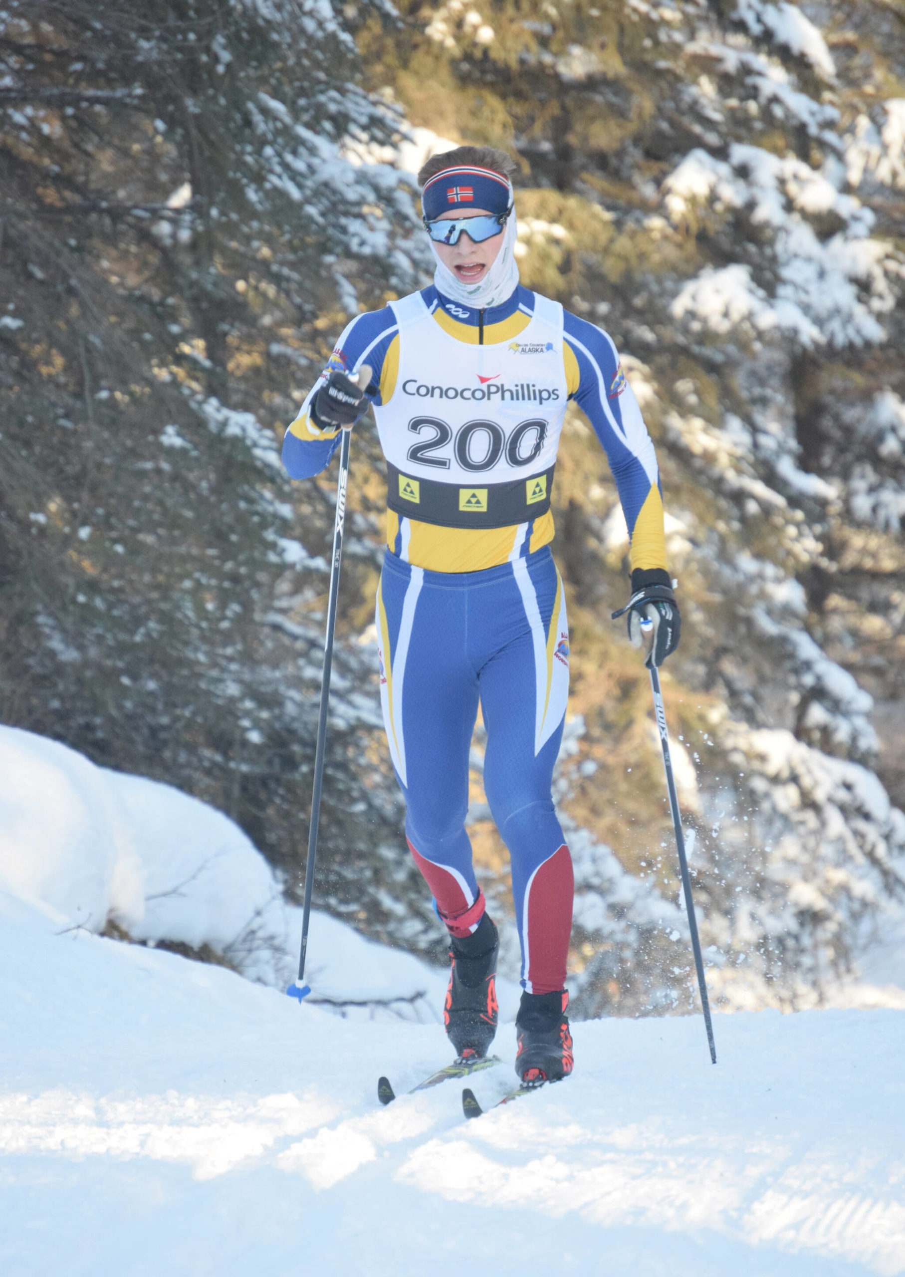 Kenai Central’s Tyler Hippchen competes at Besh Cup 4 on Sunday, Jan. 16, 2022, at Tsalteshi Trails just outside of Soldotna, Alaska. (Photo by Jeff Helminiak/Peninsula Clarion)