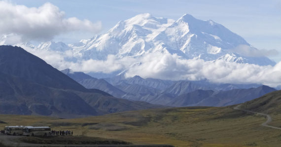 AP Photo / Becky Bohrer
Sightseeing buses and tourists are seen at a pullout popular for taking in views of North America’s tallest peak, Denali, in Denali National Park and Preserve, Alaska, on Aug. 26, 2016.