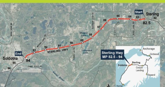 A map shows the location of a safety corridor project along the Sterling Highway between Sterling and Soldotna. (Photo courtesy of DOT&PF)